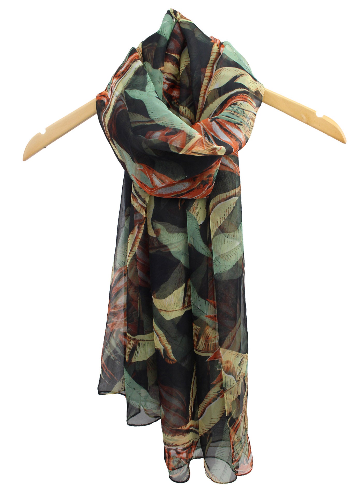 SF1912-035 Silk Blend Chiffon Scarf with Leaf Pattern