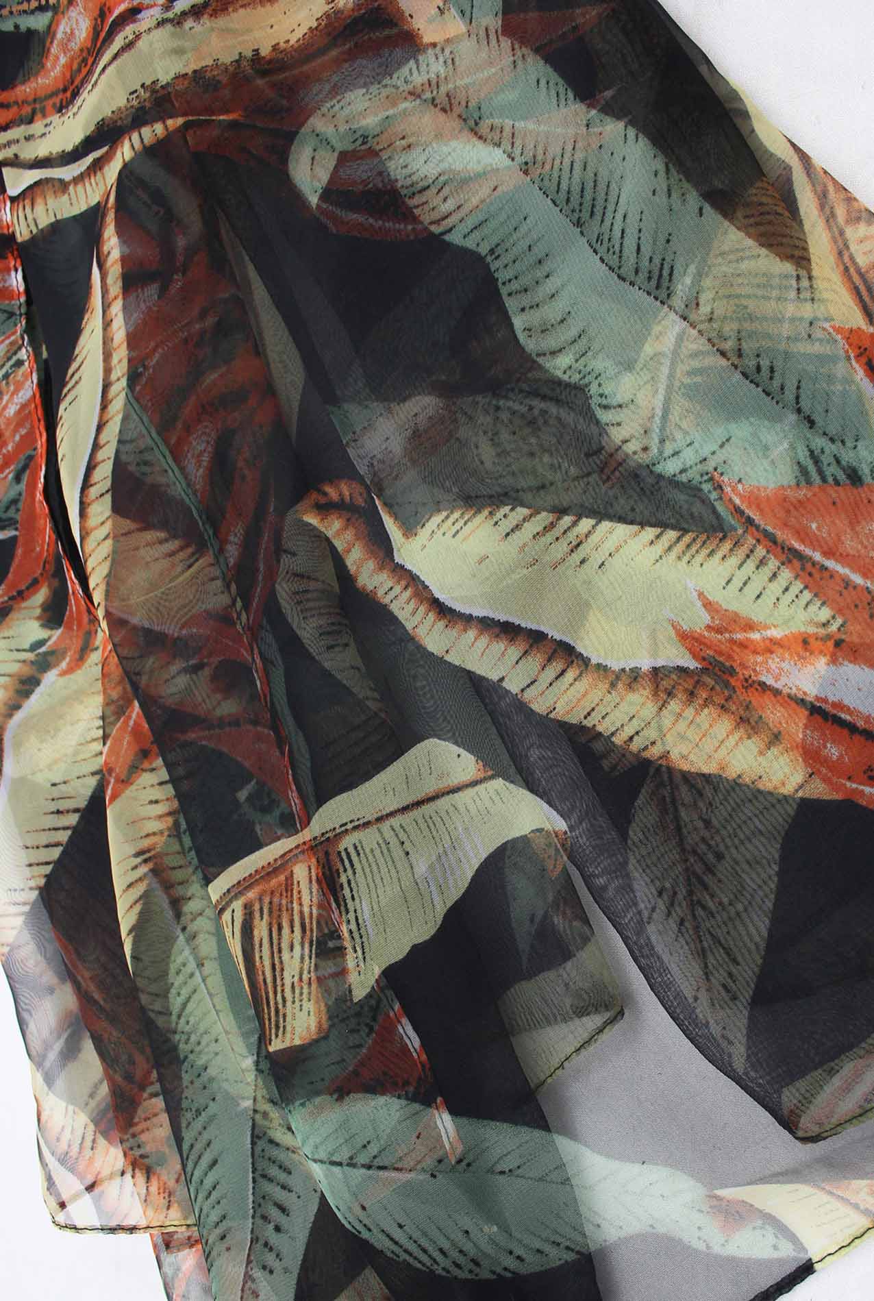 SF1912-035 Silk Blend Chiffon Scarf with Leaf Pattern