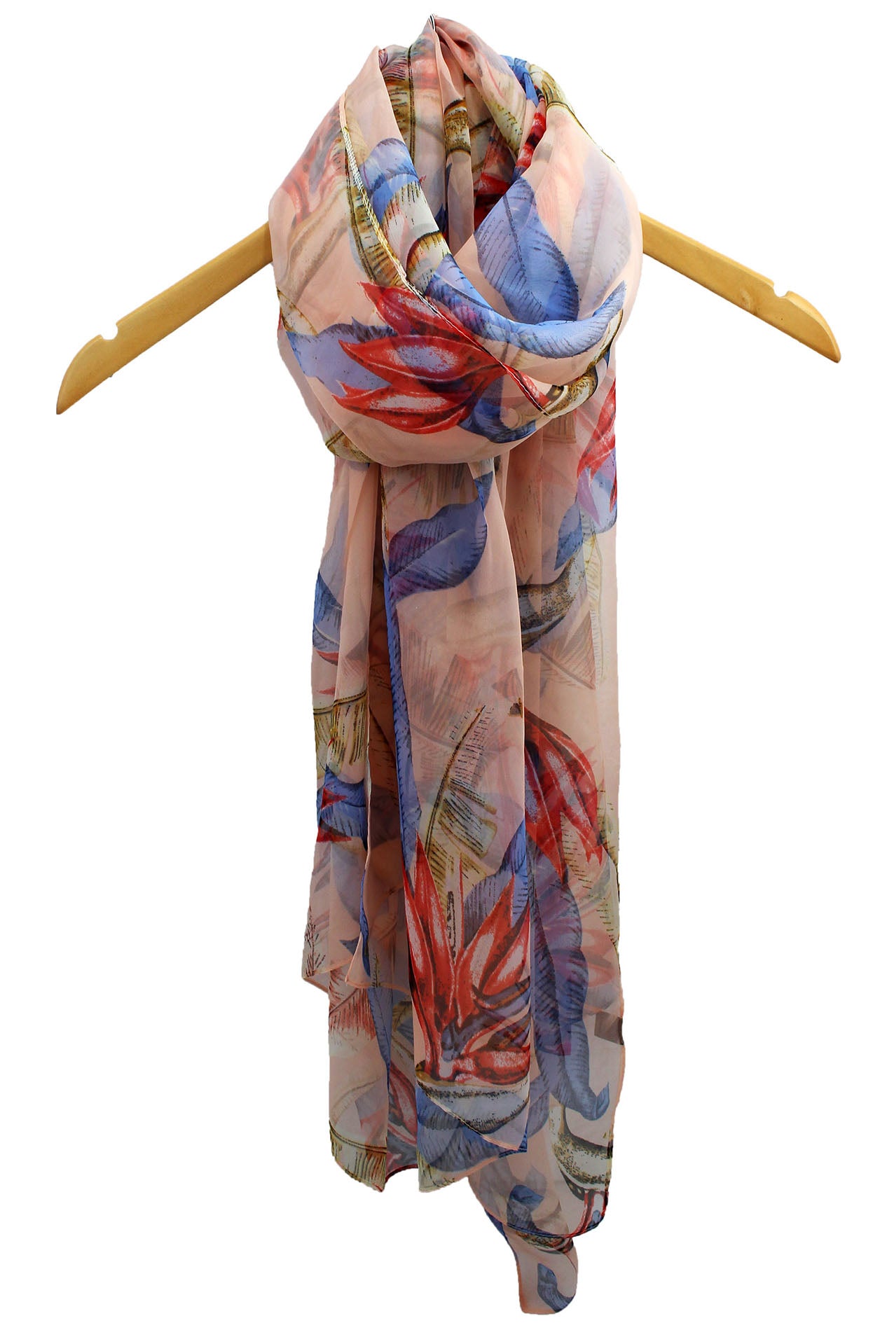 SF1912-035 Silk Blend Chiffon Scarf with Leaf Pattern