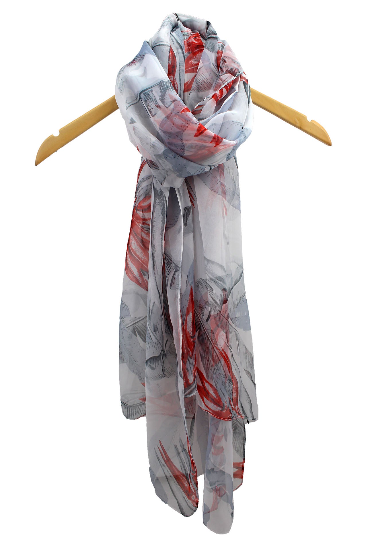 SF1912-035 Silk Blend Chiffon Scarf with Leaf Pattern