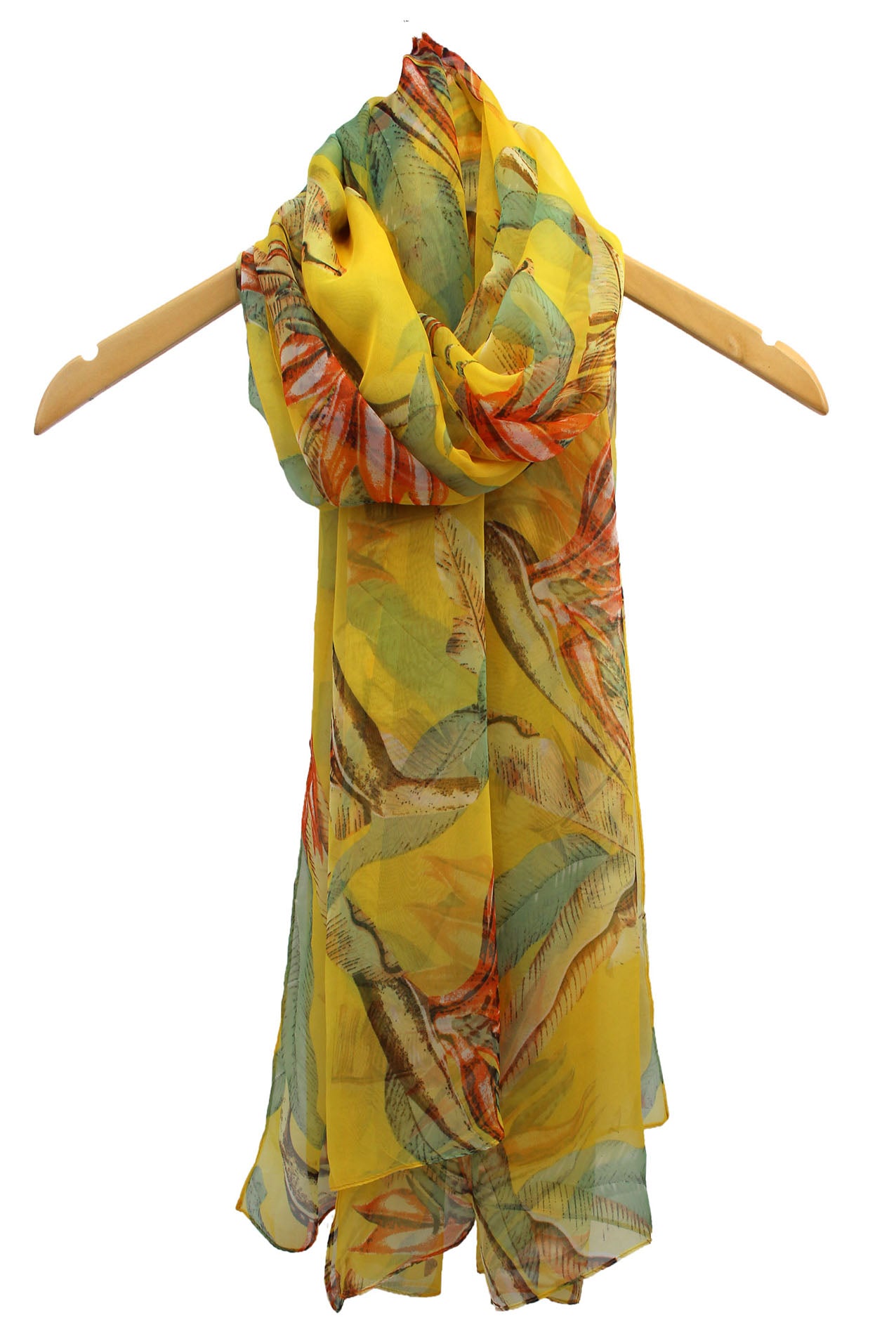 SF1912-035 Silk Blend Chiffon Scarf with Leaf Pattern