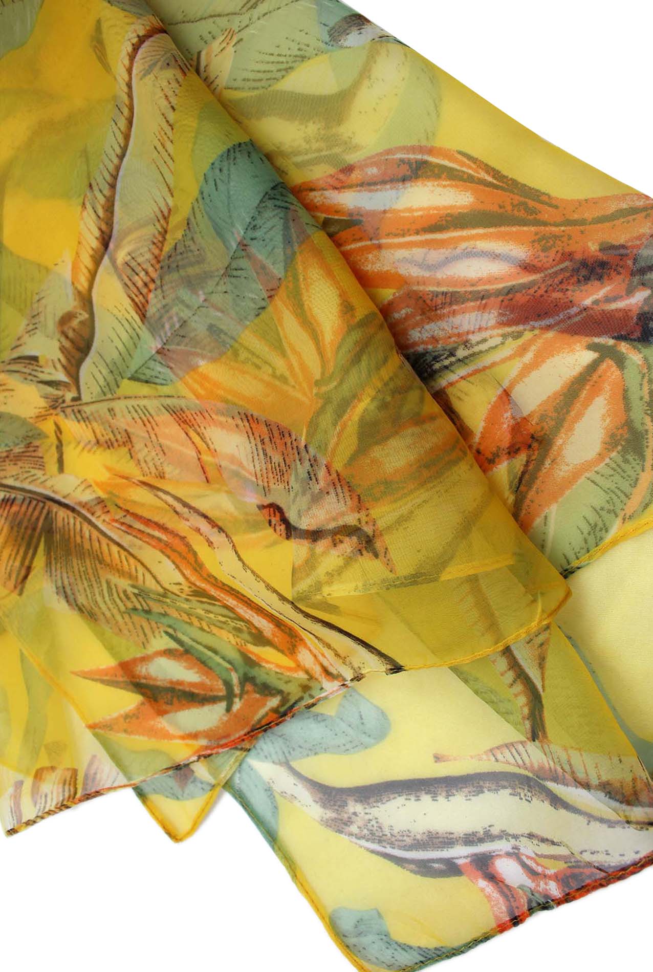 SF1912-035 Silk Blend Chiffon Scarf with Leaf Pattern