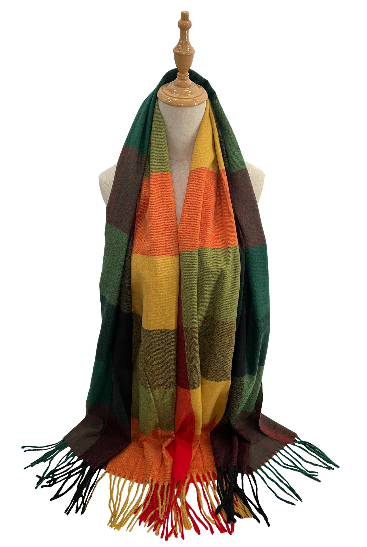 SF19120-063 Coloured Square Print Wool Blend Scarf with Tassels