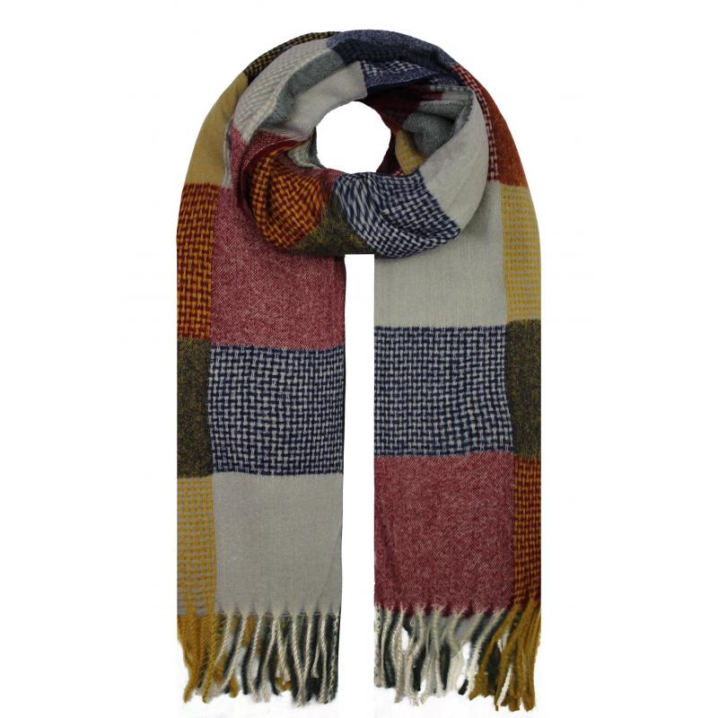 SF19122-084 Vibrant Scarf with Colourful Square Print and Tassels