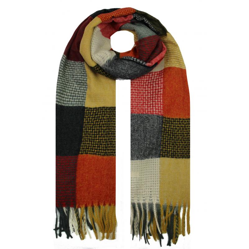 SF19122-084 Vibrant Scarf with Colourful Square Print and Tassels