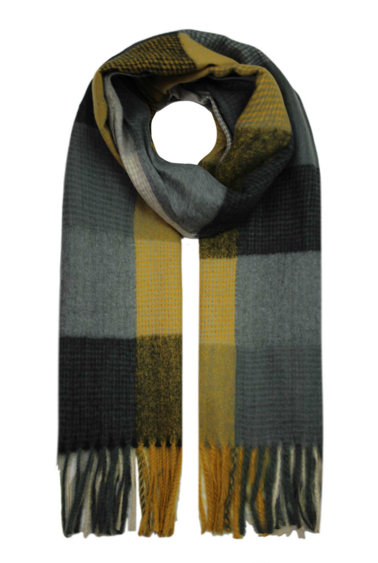 SF19122-084 Vibrant Scarf with Colourful Square Print and Tassels