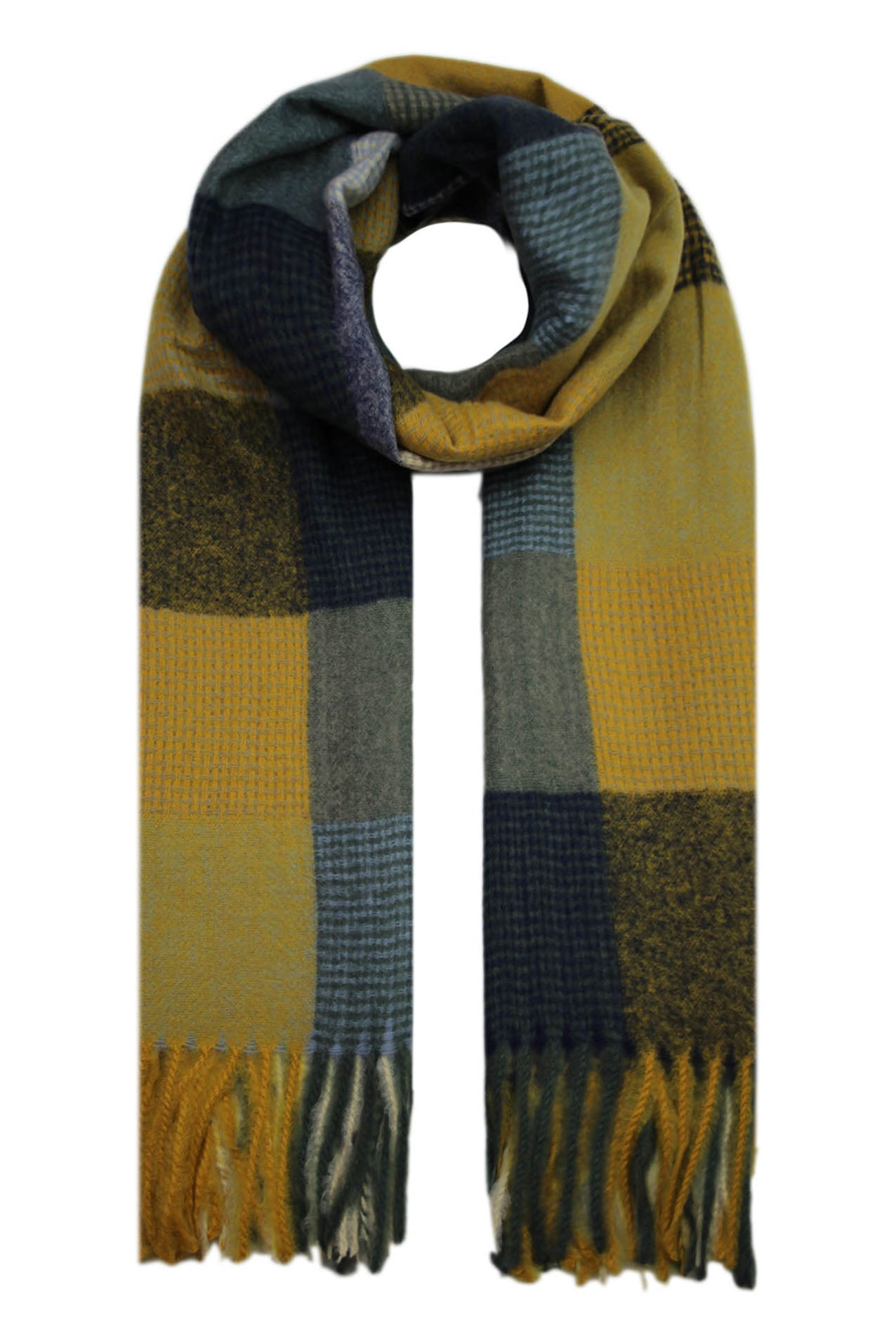 SF19122-084 Vibrant Scarf with Colourful Square Print and Tassels