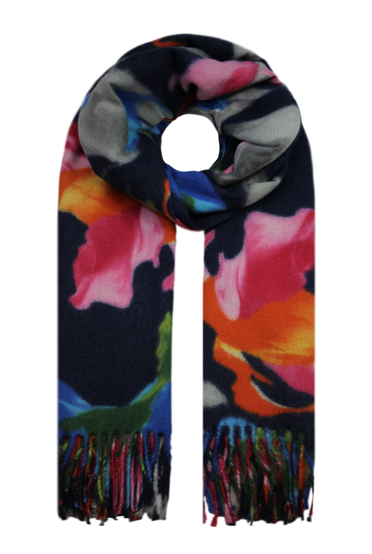 SF19128-080 Bright Colour Print Wool Blend Soft Scarf