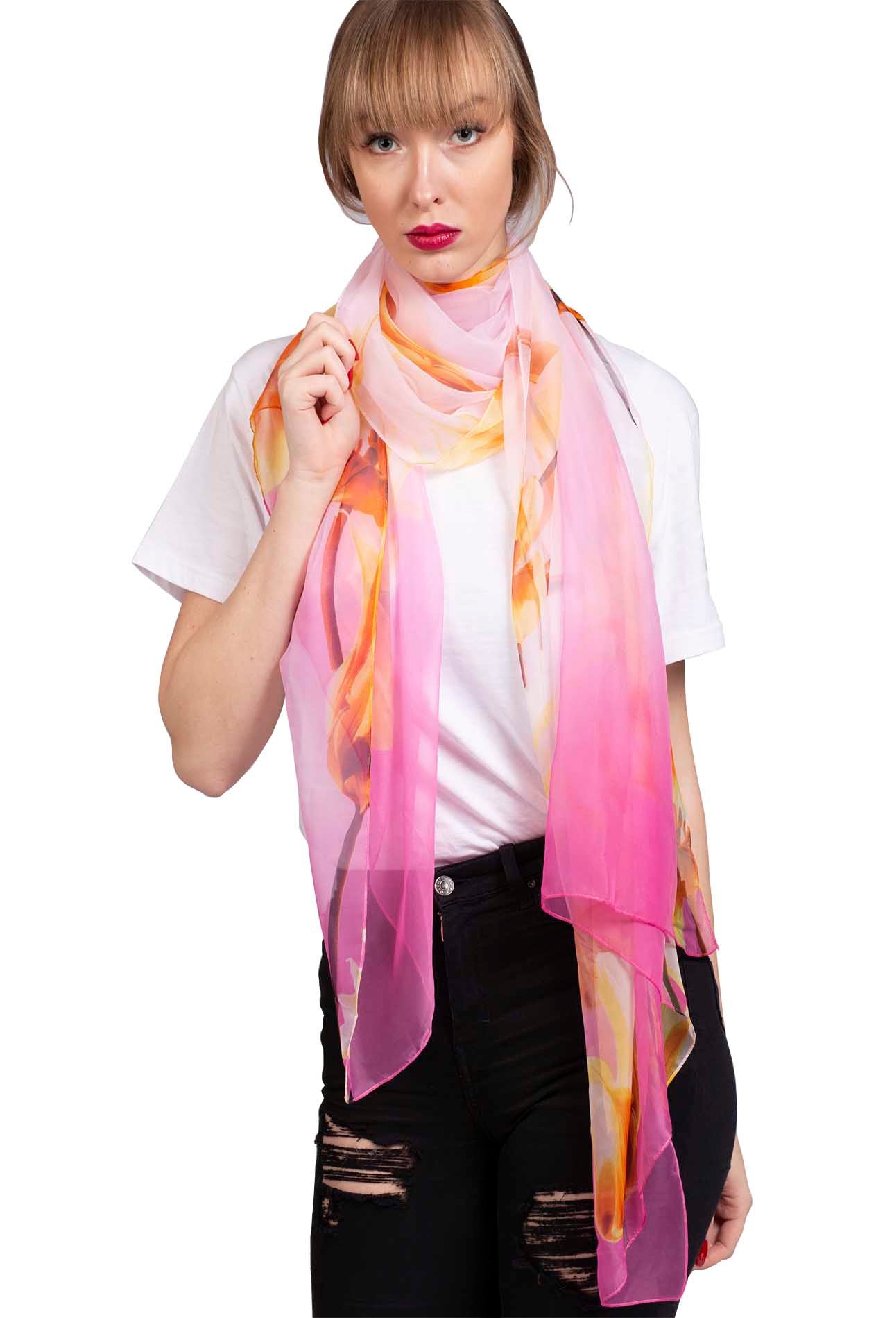 SF1912-037 Silk Blend Chiffon Scarf with Tulip Flowers