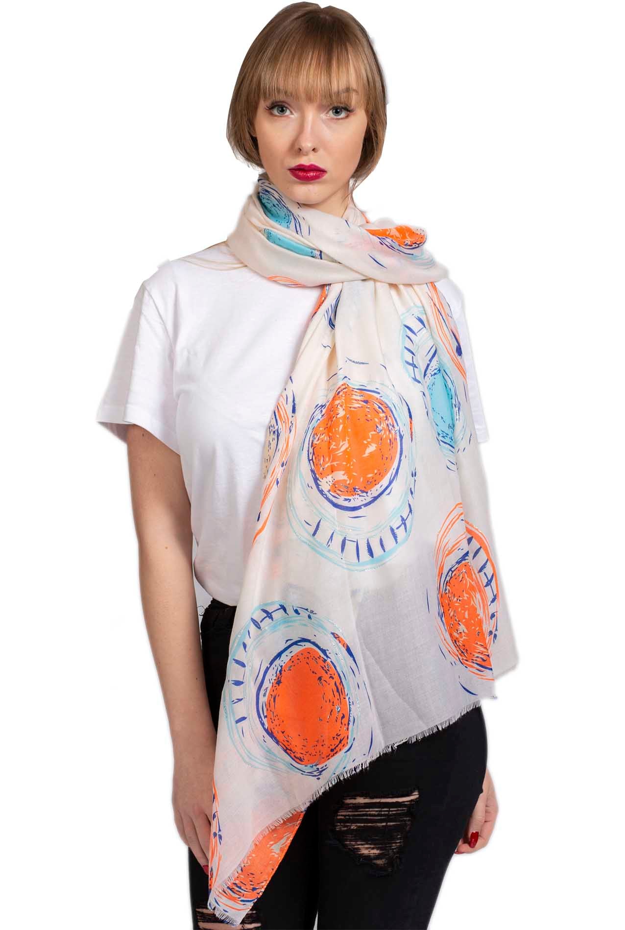 SF1995-013 Soft Printed Scarf with Sun Circle Pattern