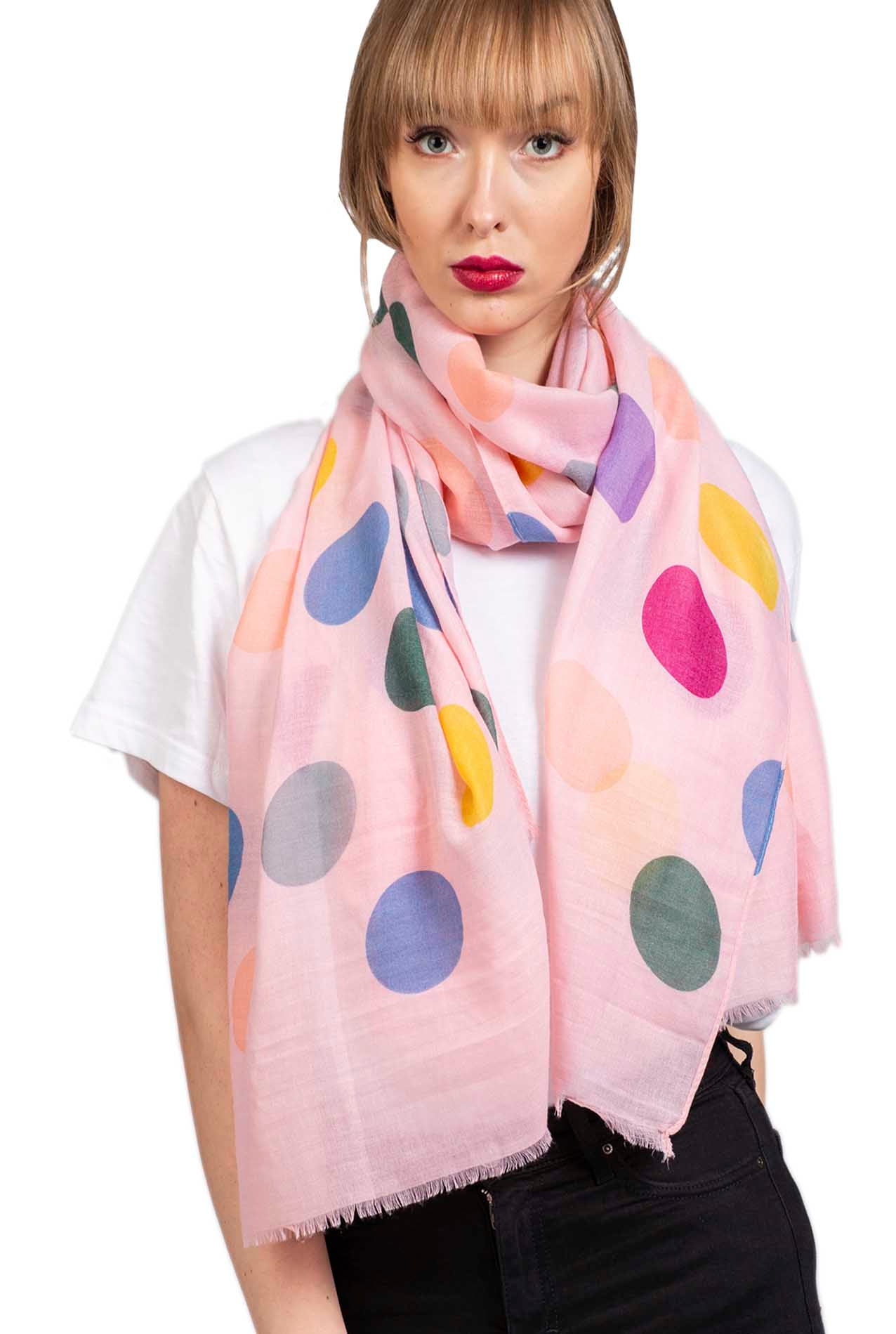 SF1995-015 Cotton Blend Scarf with Large Polka-Dot Print