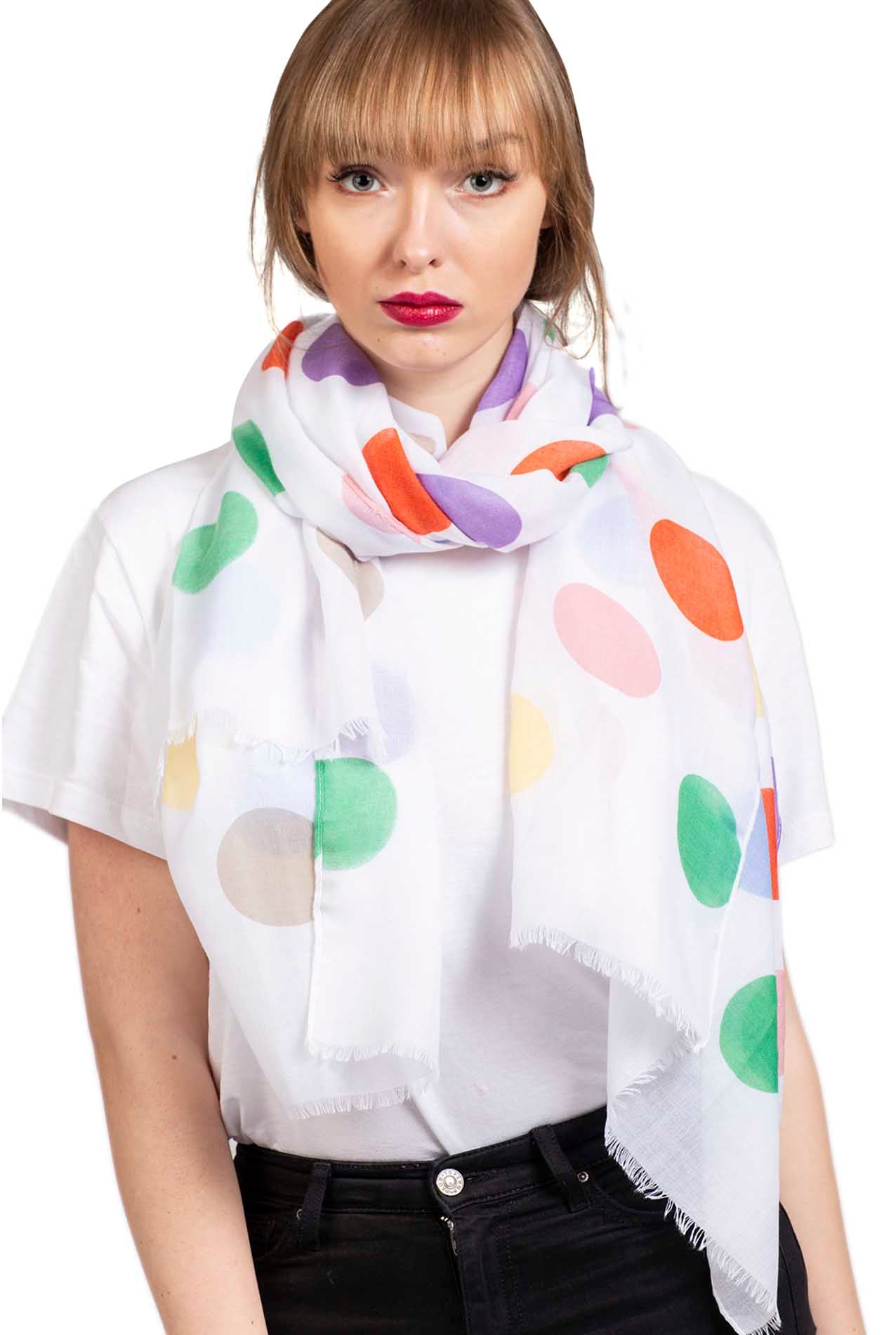 SF1995-015 Cotton Blend Scarf with Large Polka-Dot Print