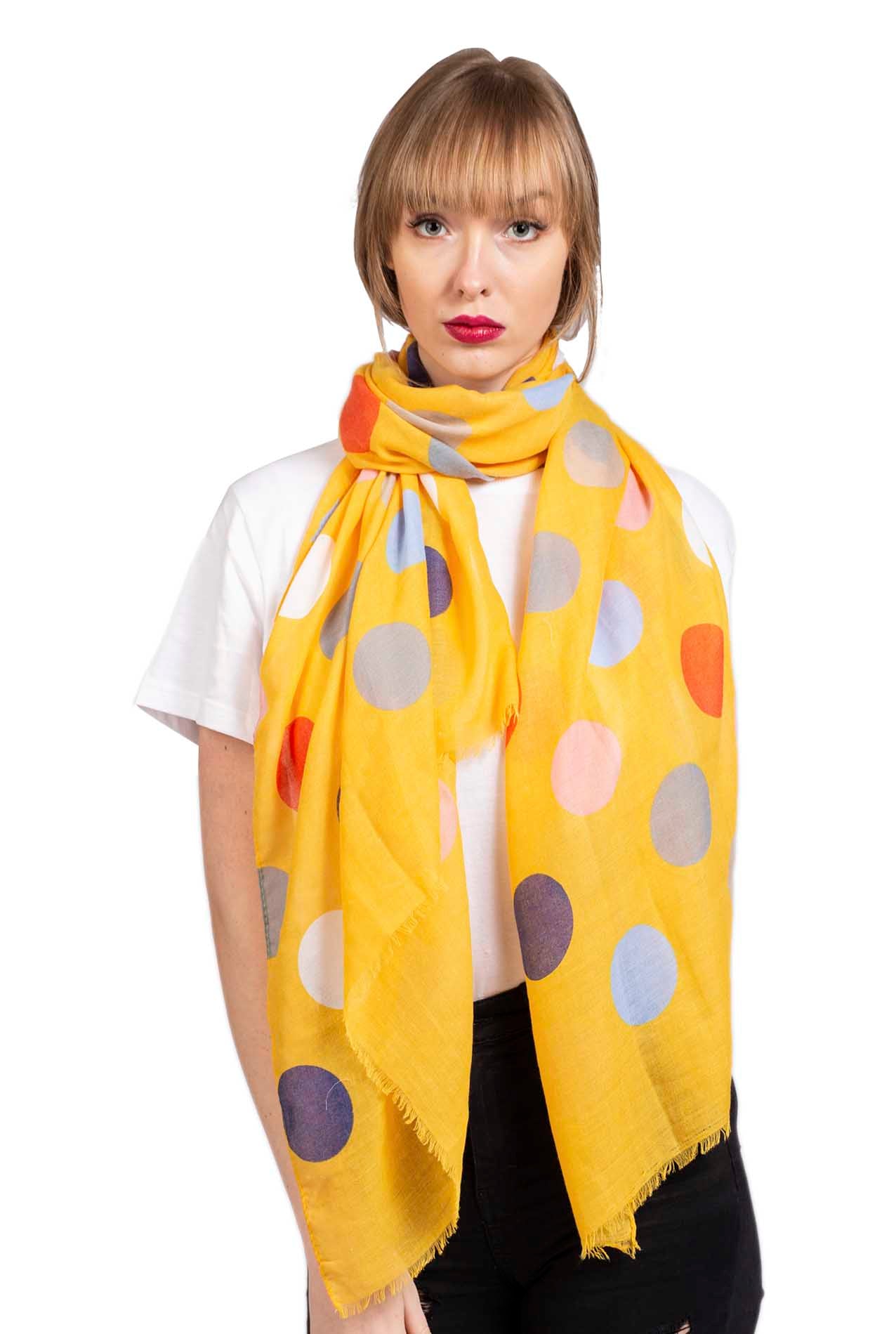 SF1995-015 Cotton Blend Scarf with Large Polka-Dot Print