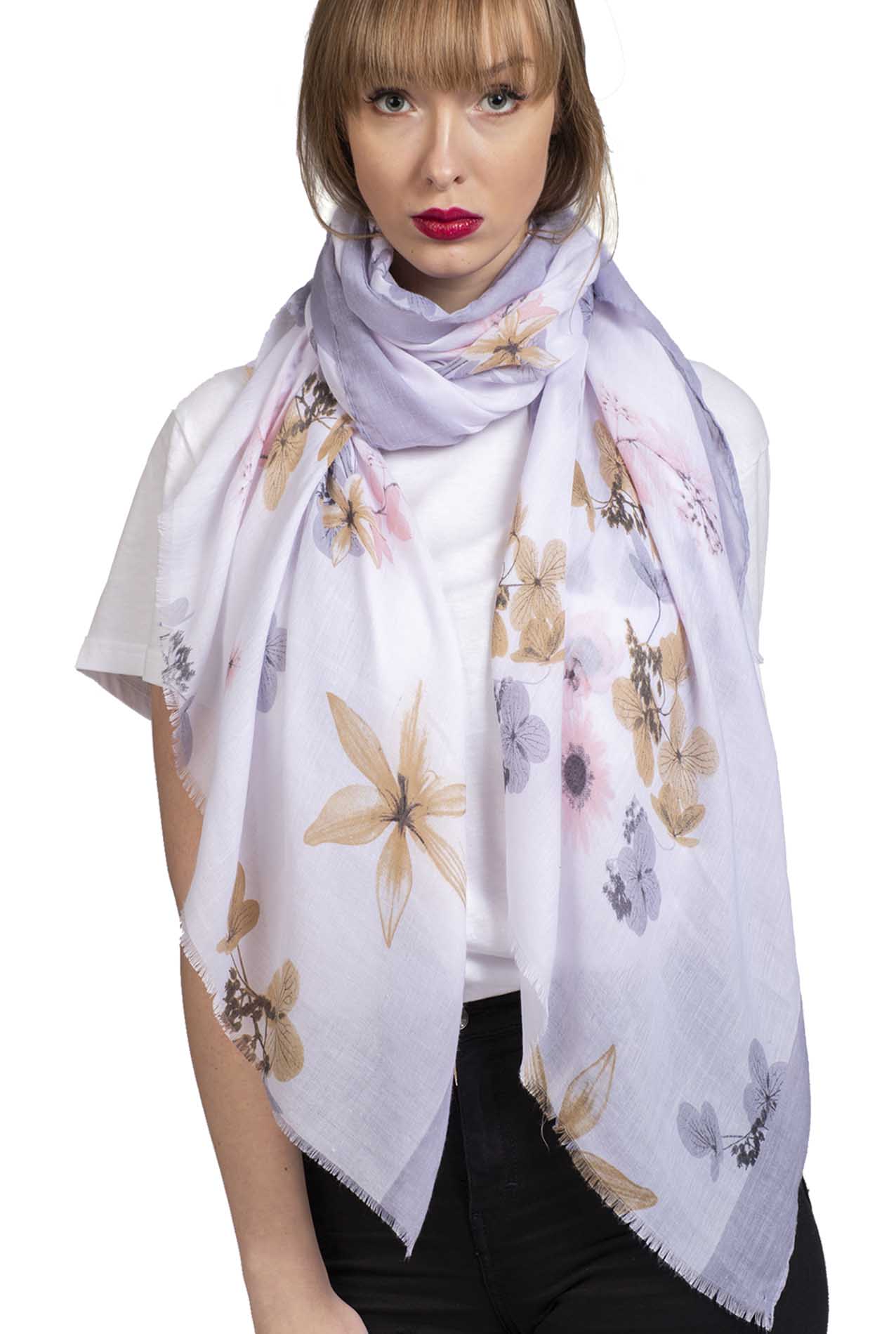 SF1995-019 Soft Print Floral Cotton Blend Scarf