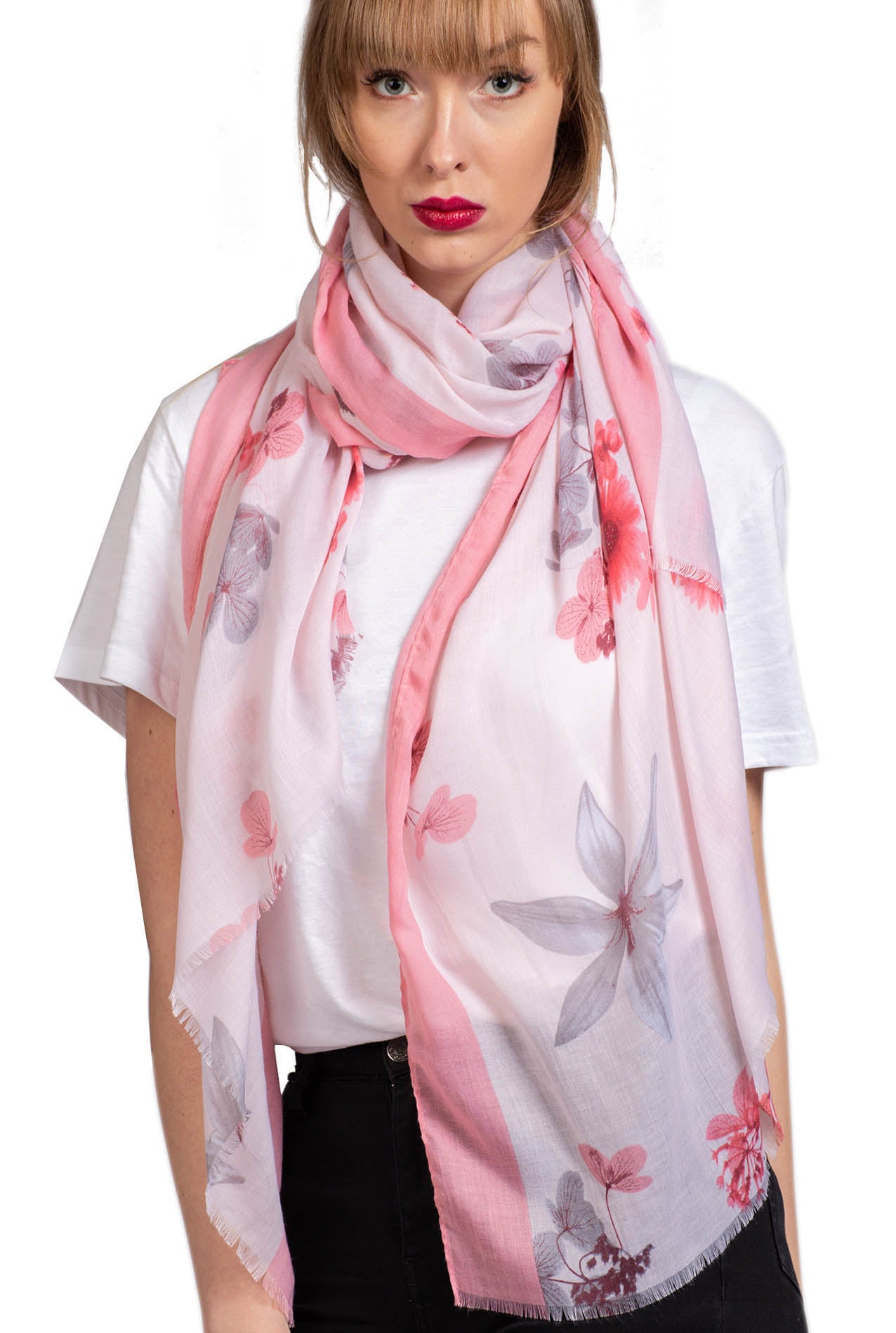 SF1995-019 Soft Print Floral Cotton Blend Scarf