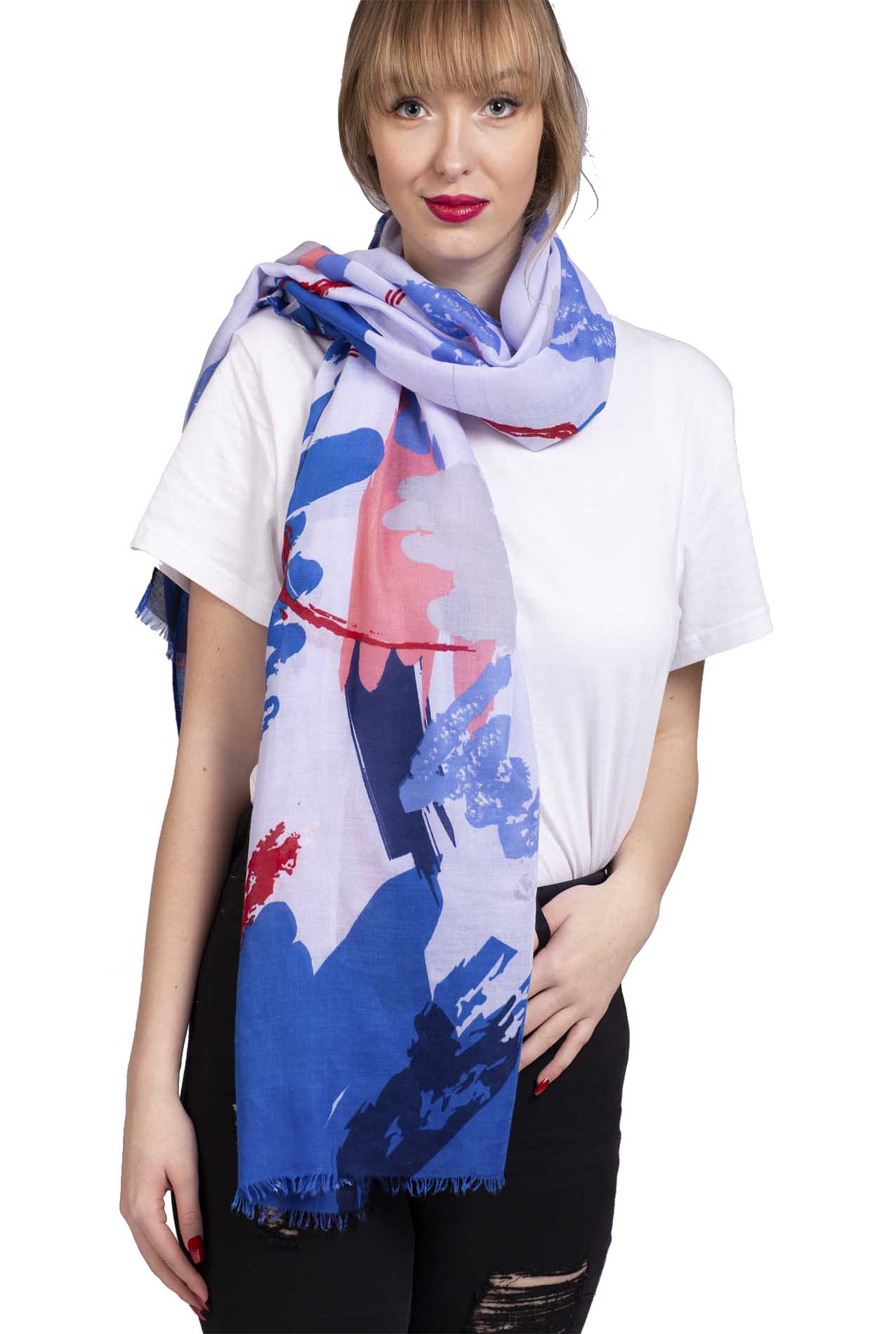 SF1995-020 Soft Printed Scarf with Abstract Pattern and Shiny Glitters