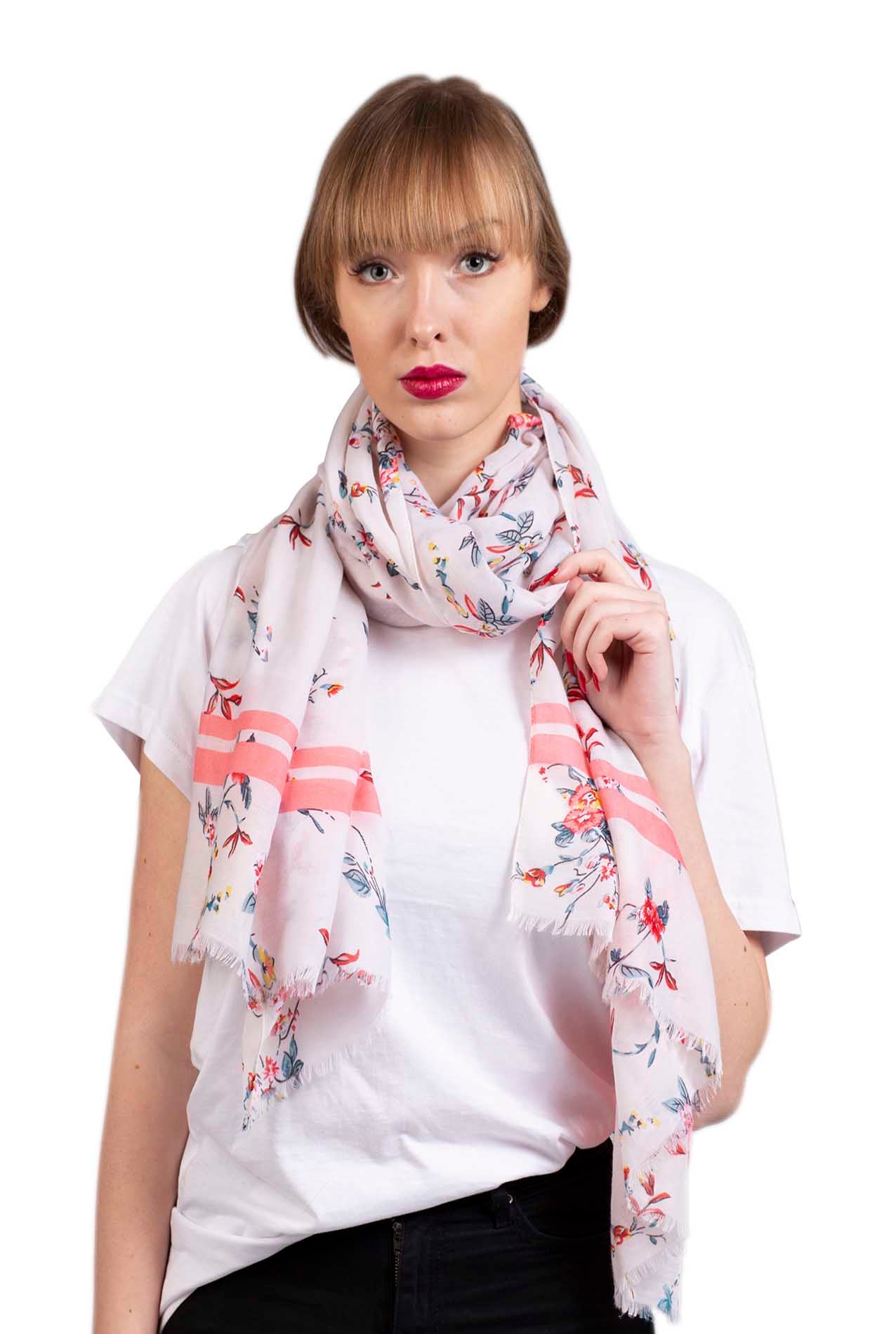 SF1995-021 Soft Printed Scarf with Flower Pattern and Shiny Glitters