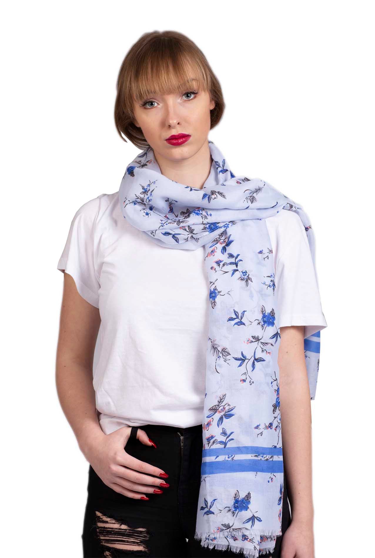 SF1995-021 Soft Printed Scarf with Flower Pattern and Shiny Glitters