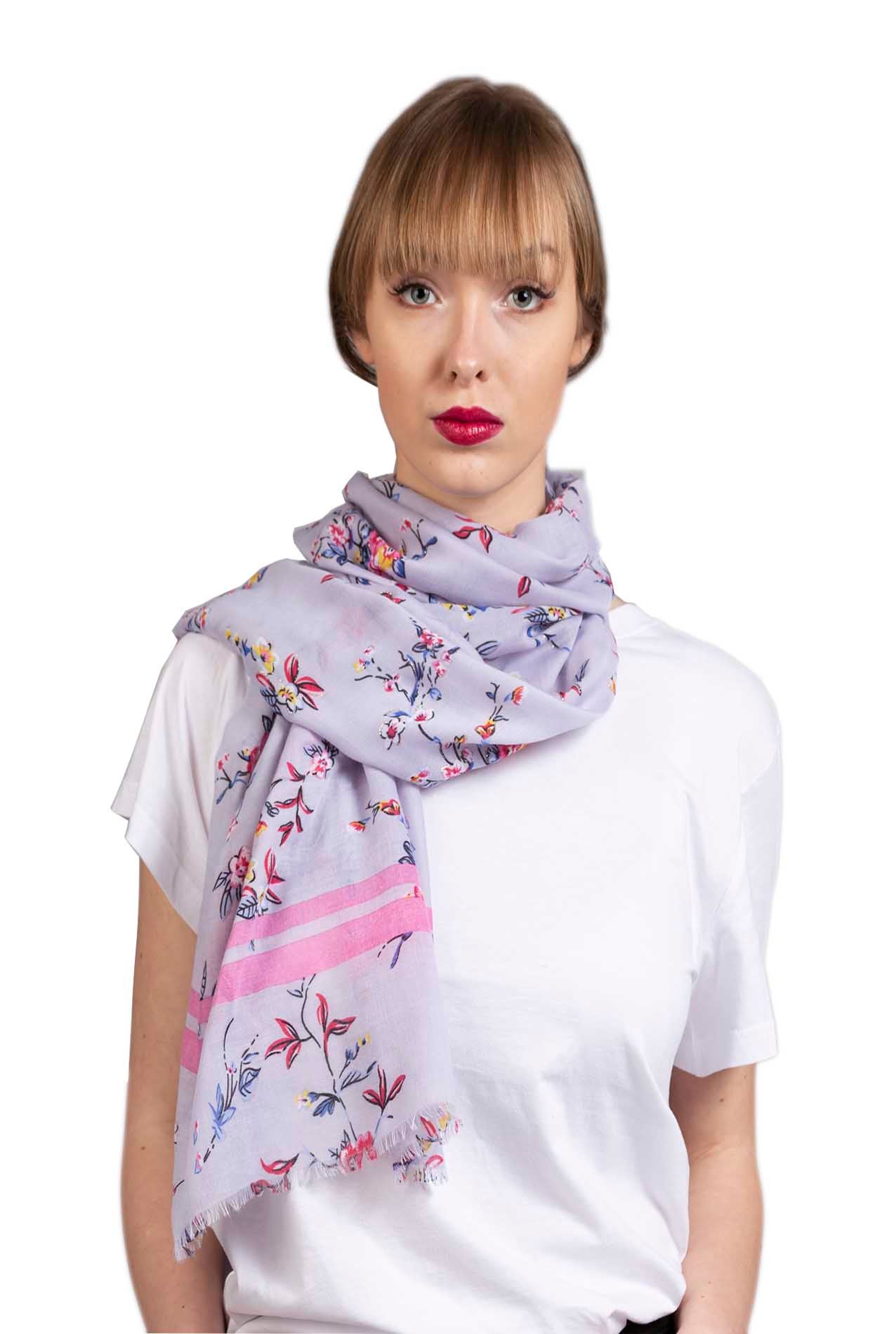 SF1995-021 Soft Printed Scarf with Flower Pattern and Shiny Glitters