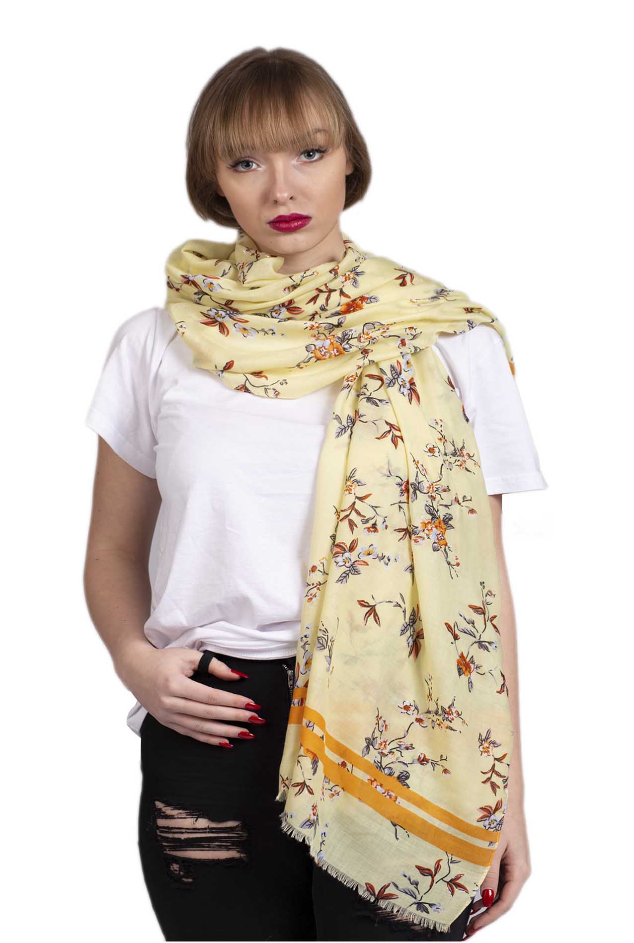 SF1995-021 Soft Printed Scarf with Flower Pattern and Shiny Glitters