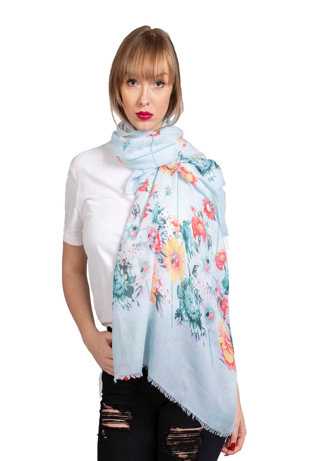 SF1995-022 Printed Scarf with Flower Pattern and Shiny Glitters