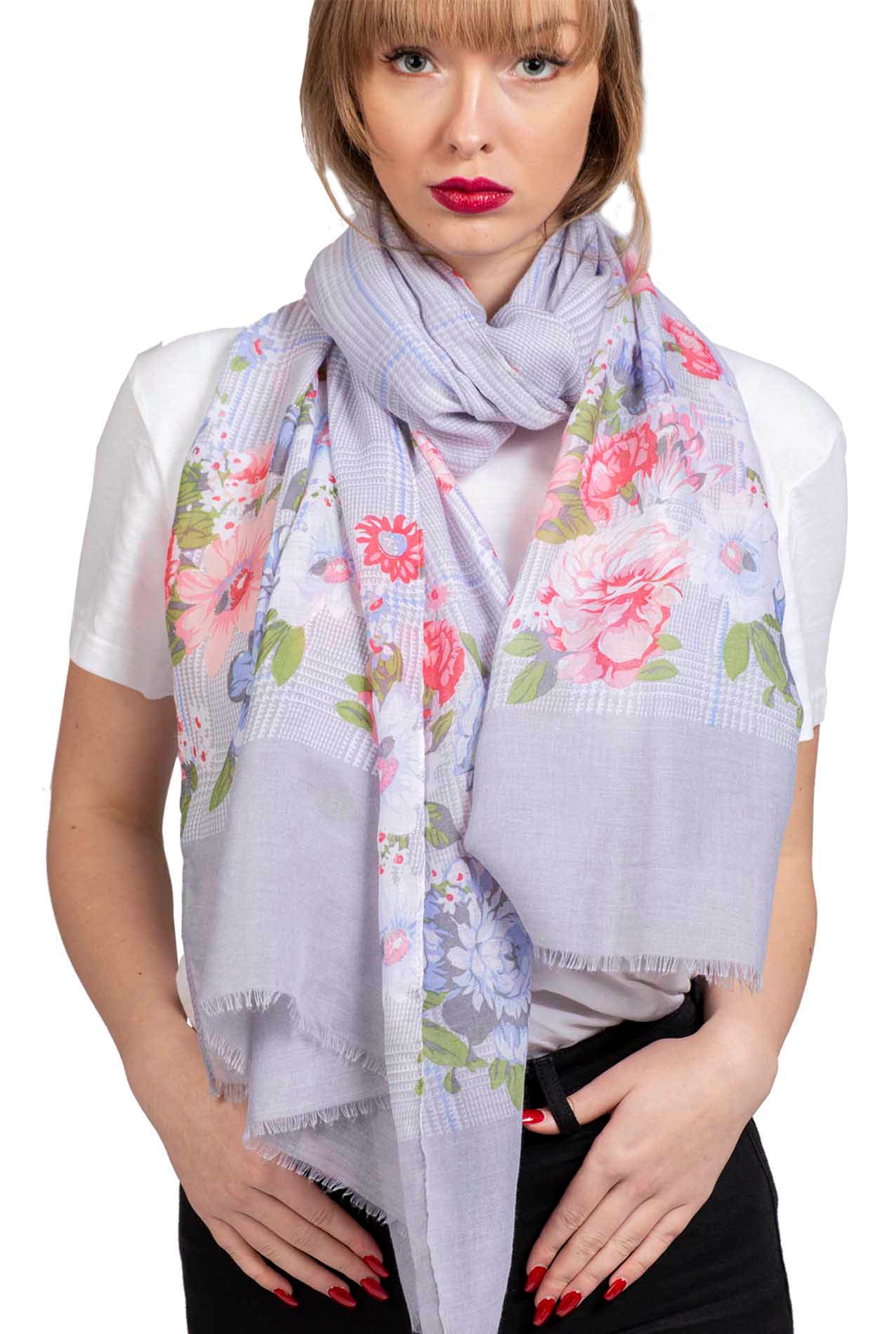 SF1995-022 Printed Scarf with Flower Pattern and Shiny Glitters