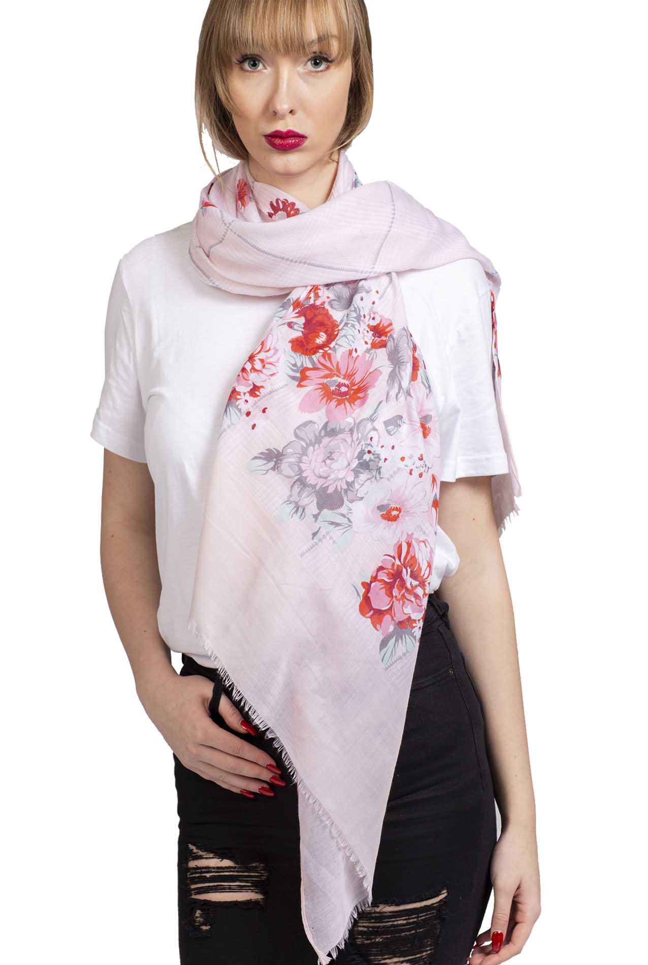 SF1995-022 Printed Scarf with Flower Pattern and Shiny Glitters