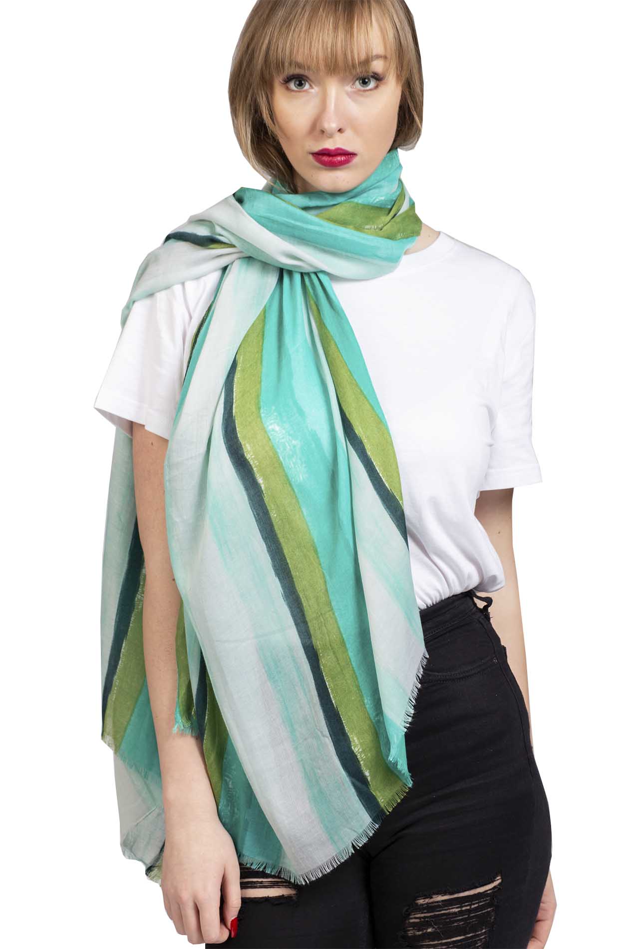 SF1995-043 Soft Printed Scarf with Stripe Pattern