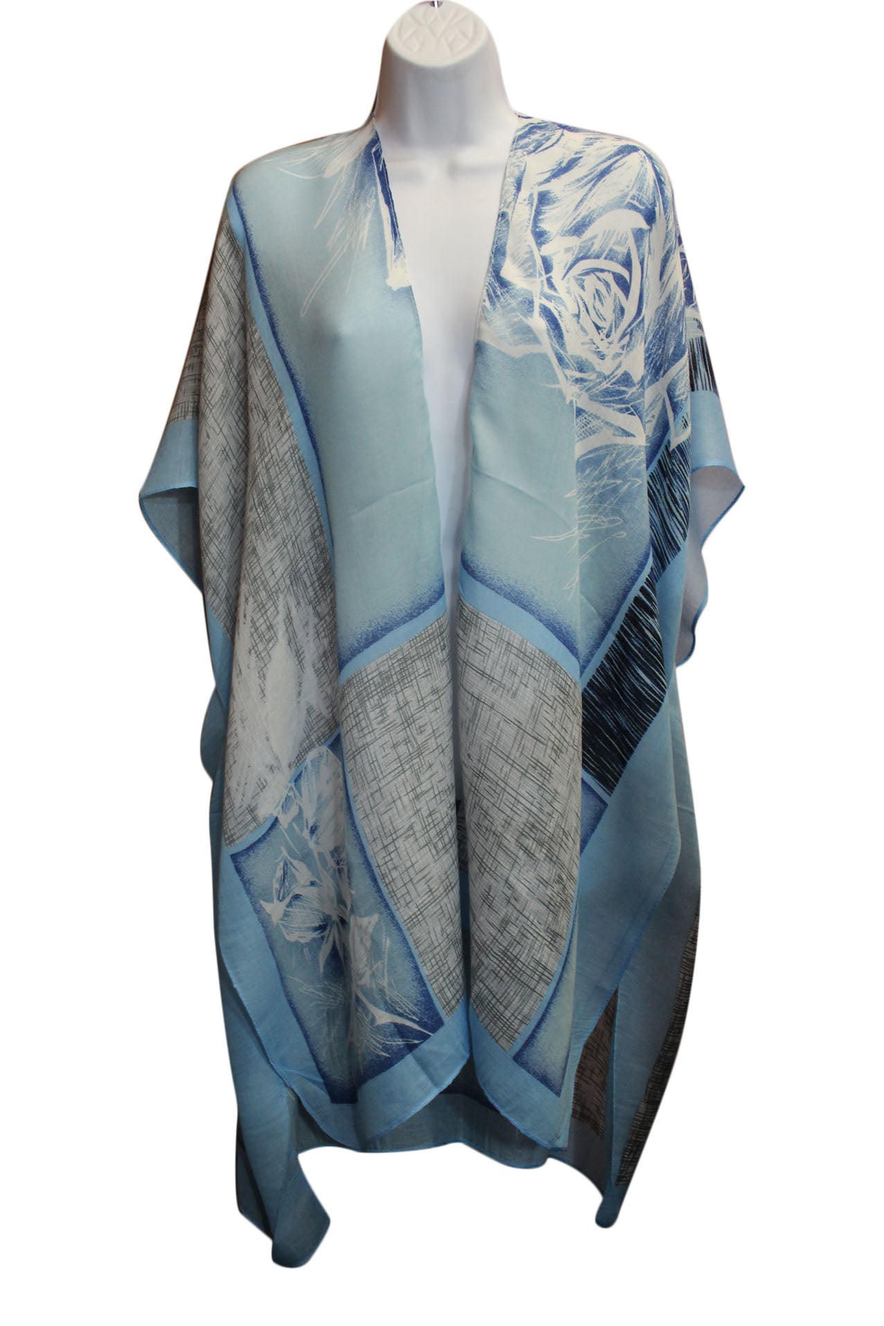 SF20105-183 Large Rose Print Cotton Mix Poncho