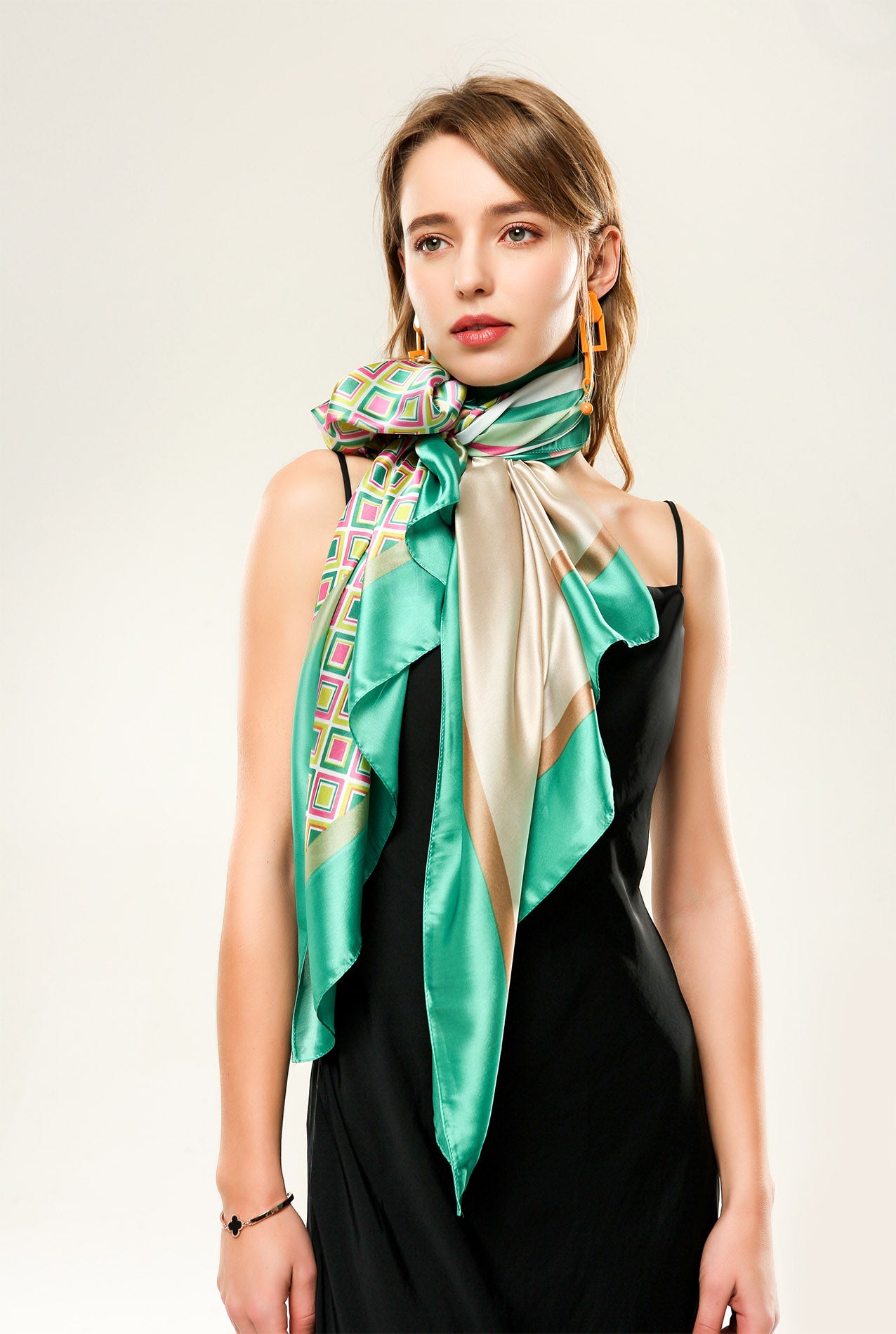 SF20110-173 Small-Grids Print Silk Scarf