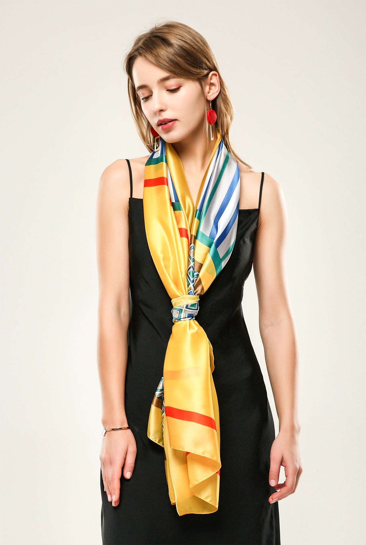 SF20110-173 Small-Grids Print Silk Scarf