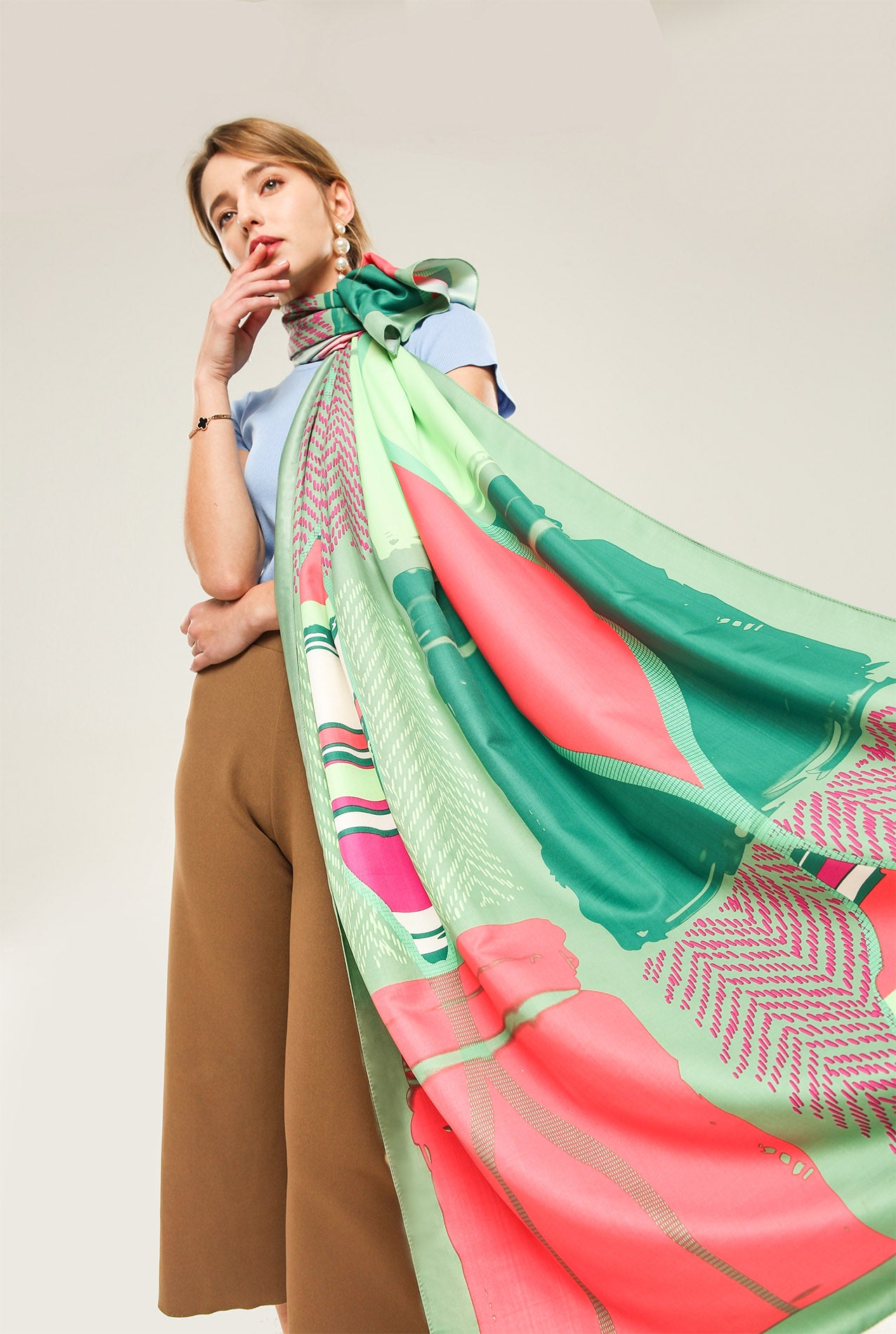 SF20115-170 Multicoloured Abstract Print Silky Scarf