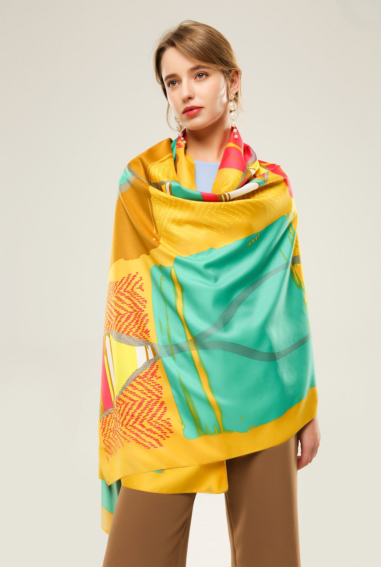 SF20115-170 Multicoloured Abstract Print Silky Scarf