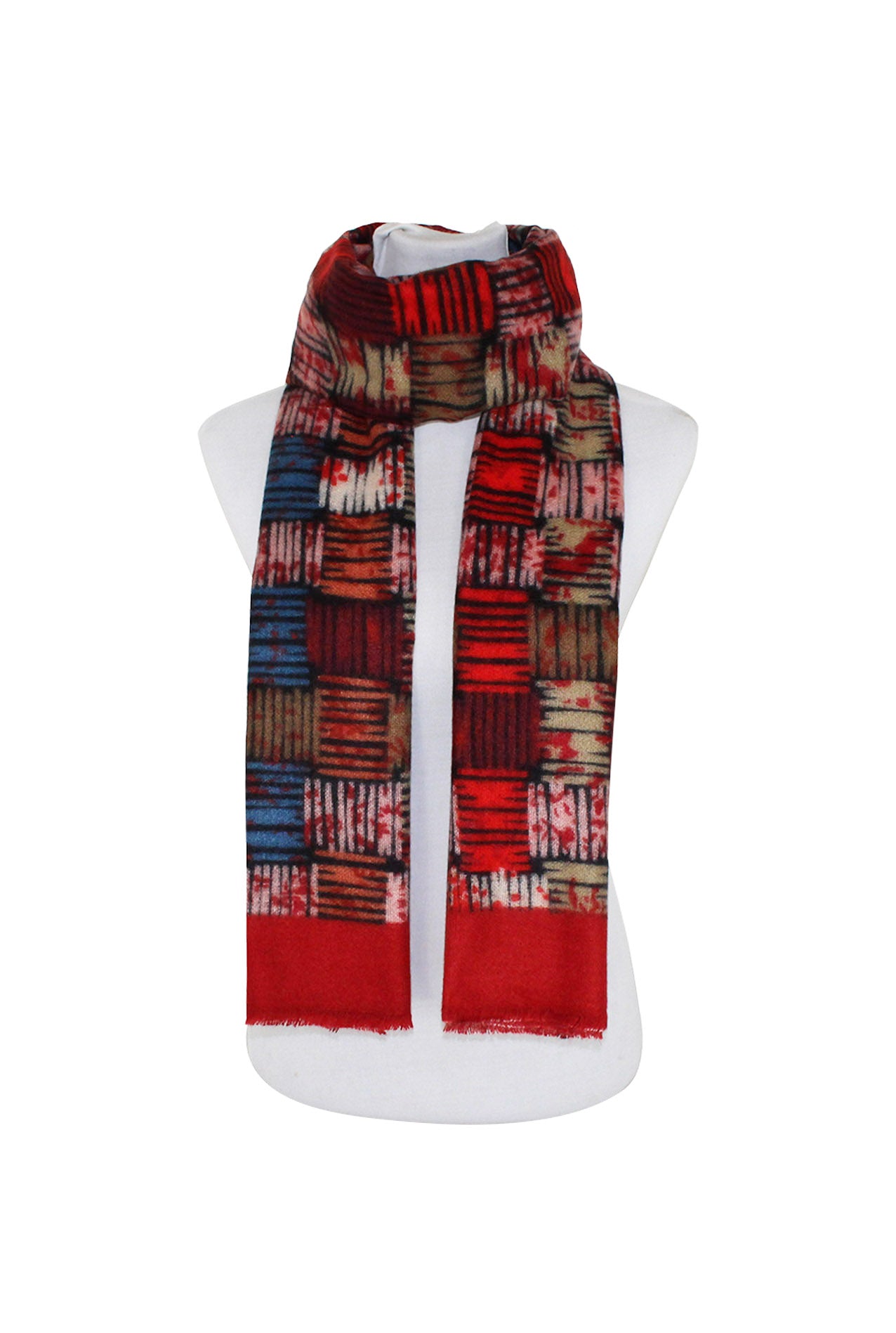 SF20135-248 Multicolour Square Design Wool Blend Scarf