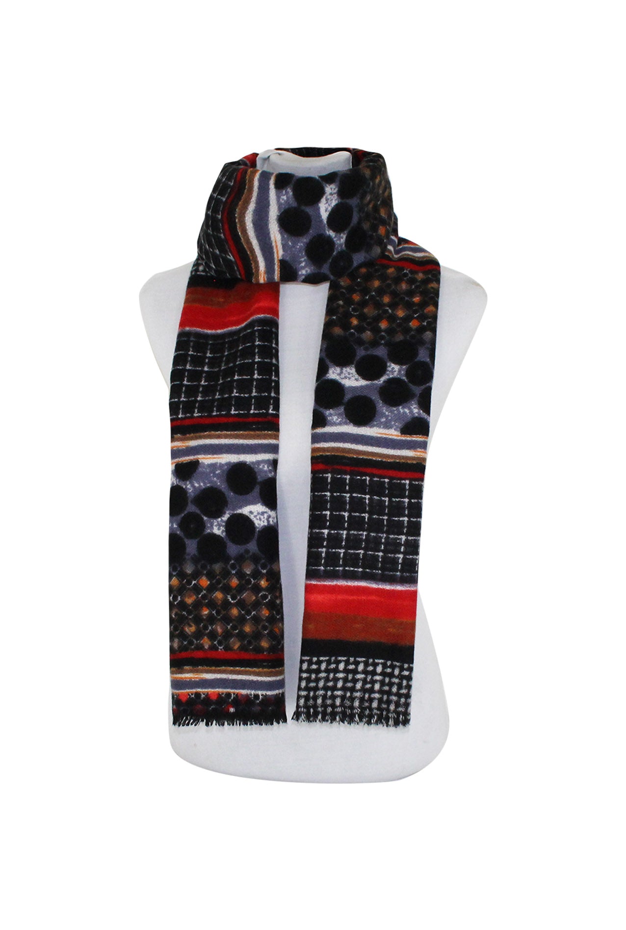 SF20135-249 Wool Blend Scarf with Dots and Check Pattern