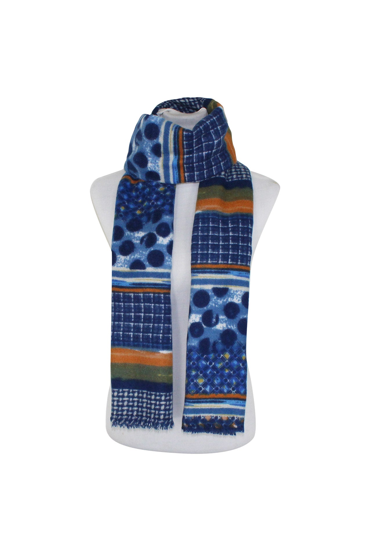 SF20135-249 Wool Blend Scarf with Dots and Check Pattern