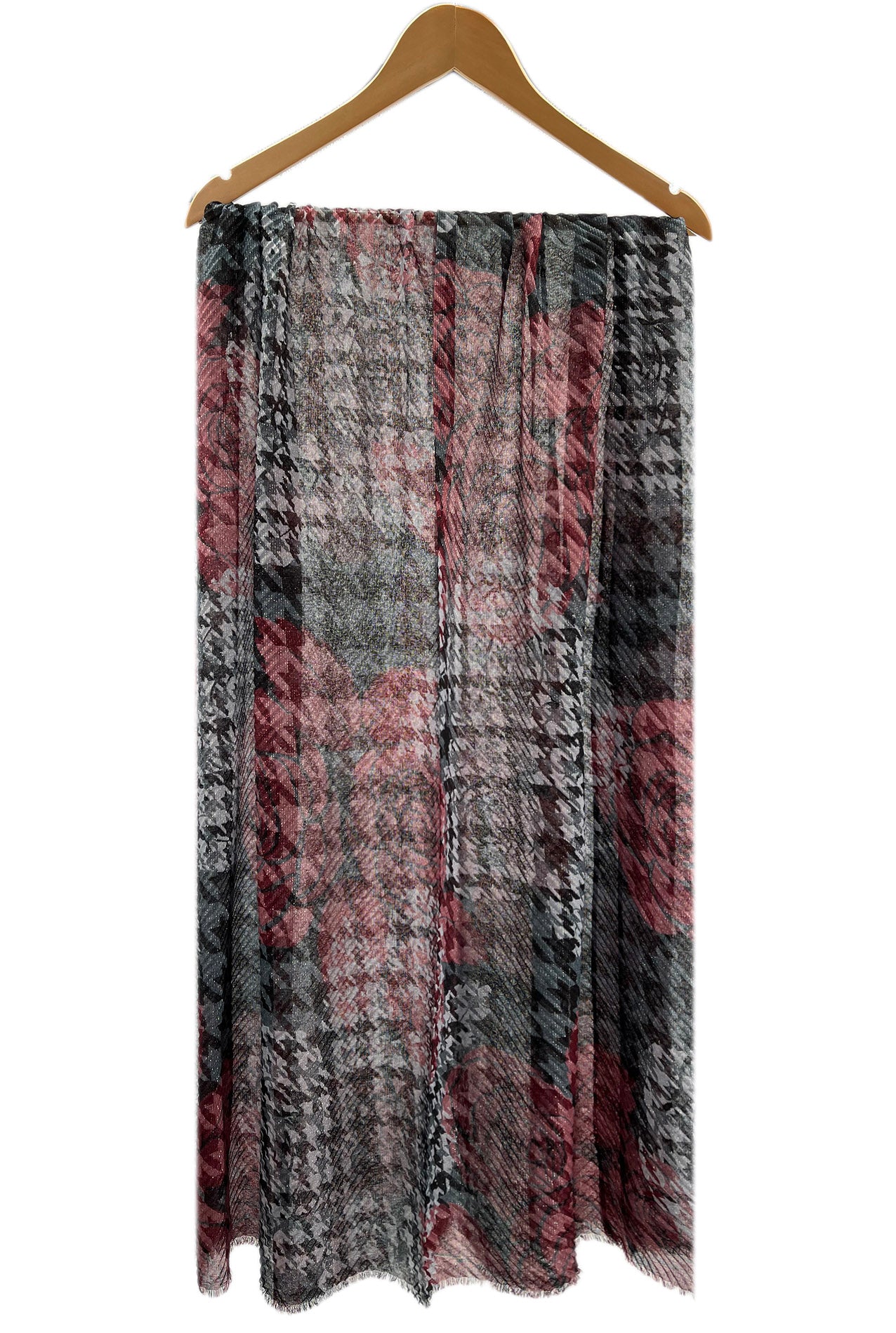 SF2070-737 Lurex Rose Check Pattern Scarf