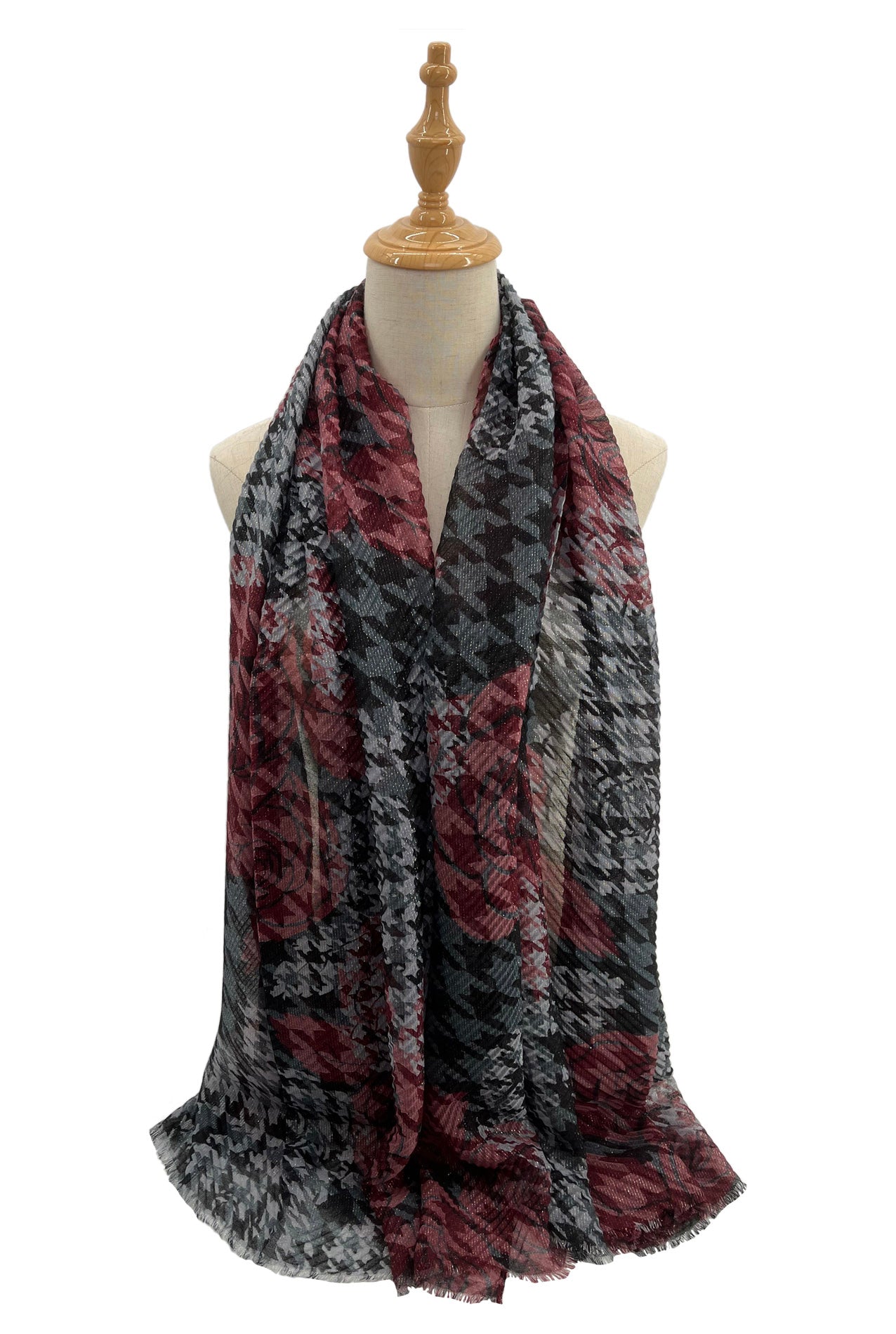 SF2070-737 Lurex Rose Check Pattern Scarf