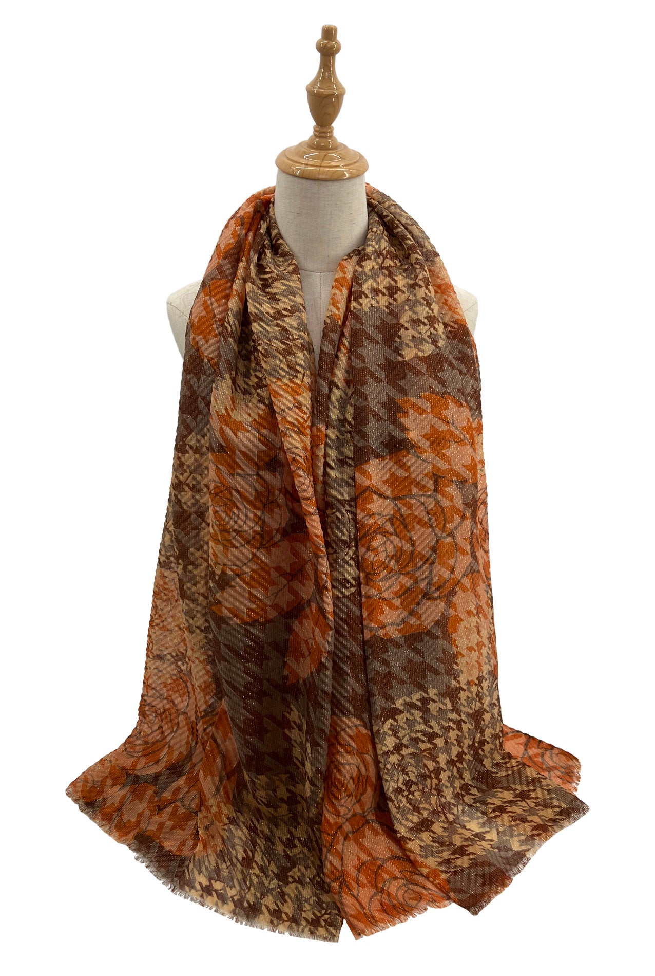 SF2070-737 Lurex Rose Check Pattern Scarf