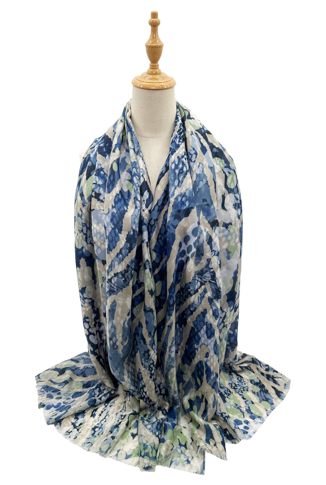 SF23095-917 Lines and Polka Dots Mix Cotton Blend Scarf