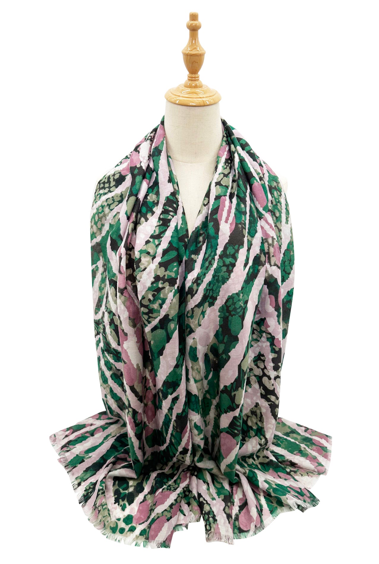 SF23095-917 Lines and Polka Dots Mix Cotton Blend Scarf