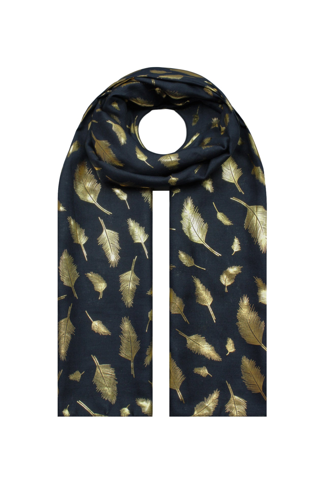 SF21058-657 Small Gold Foil Leaf Pattern Scarf