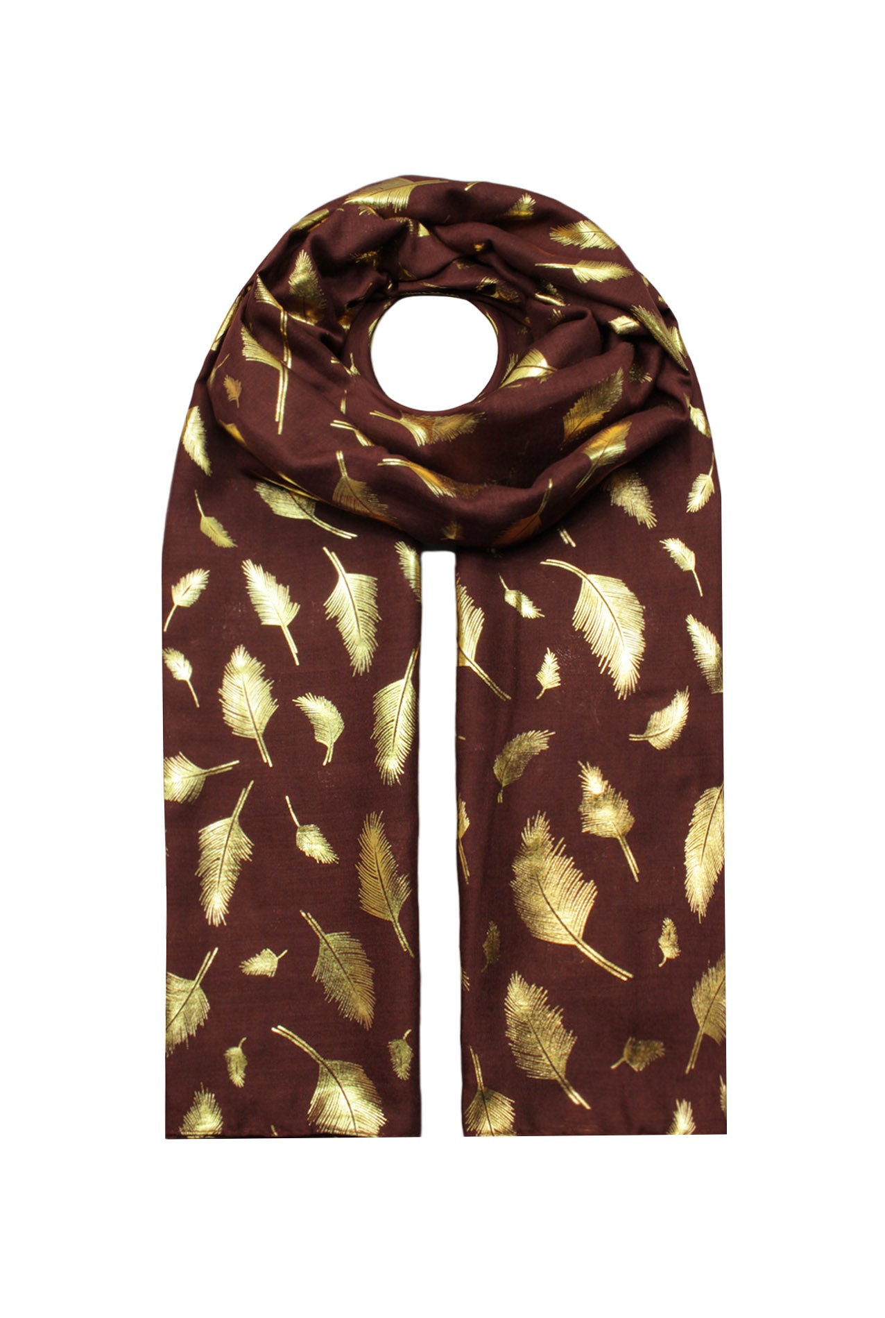 SF21058-657 Small Gold Foil Leaf Pattern Scarf