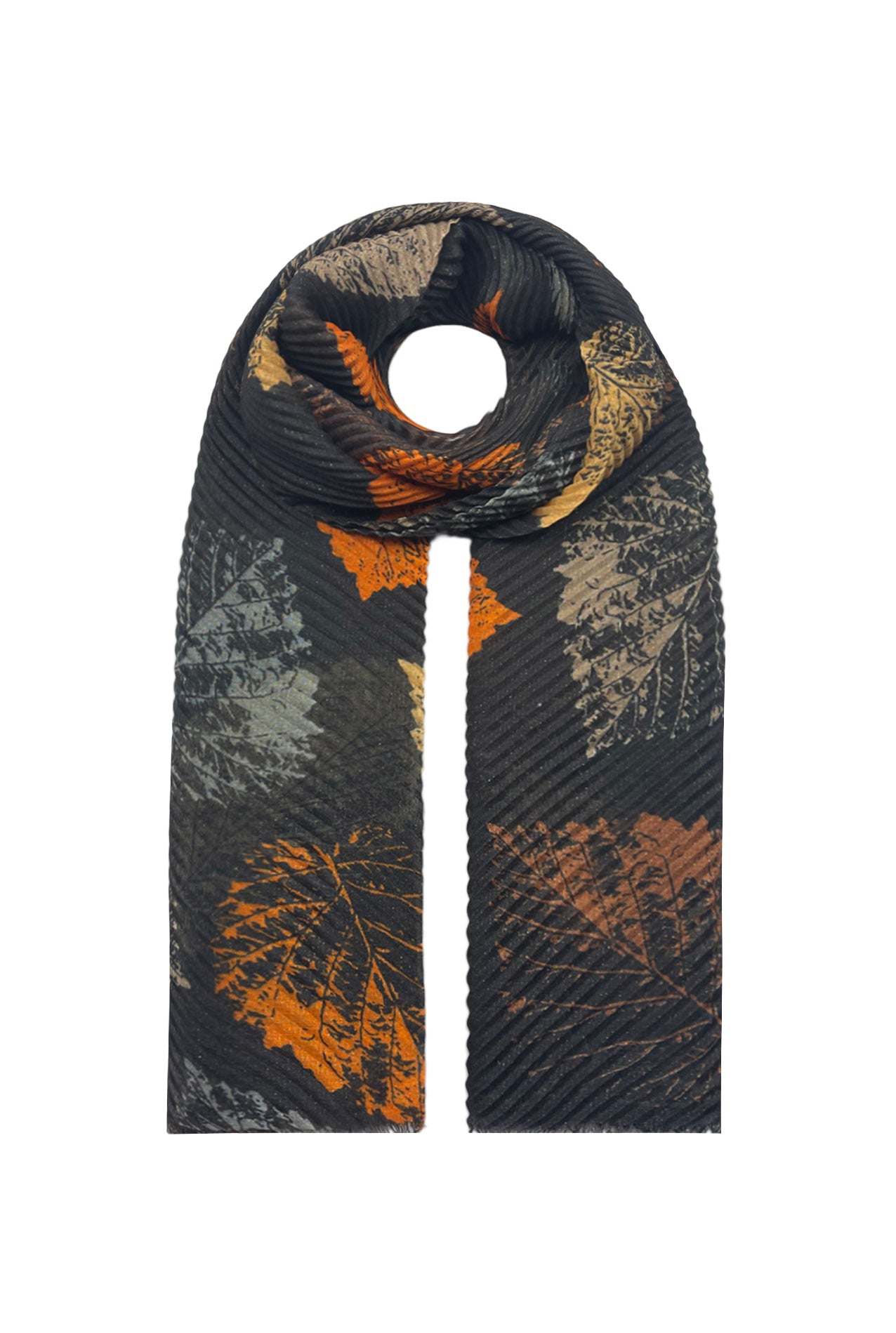 SF21070-616 Autumn Leaves Print Polyester Scarf