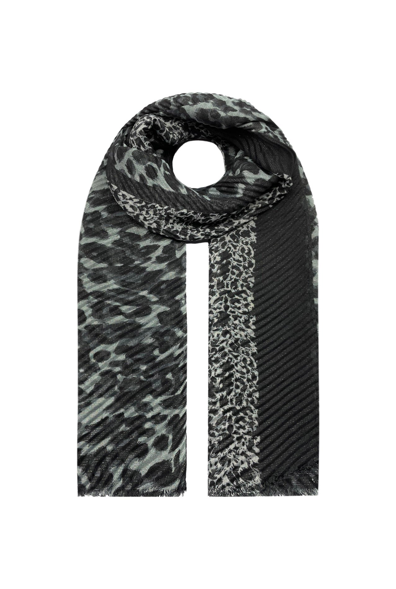 SF21070-617 Wave Texture Scarf with Leopard Print