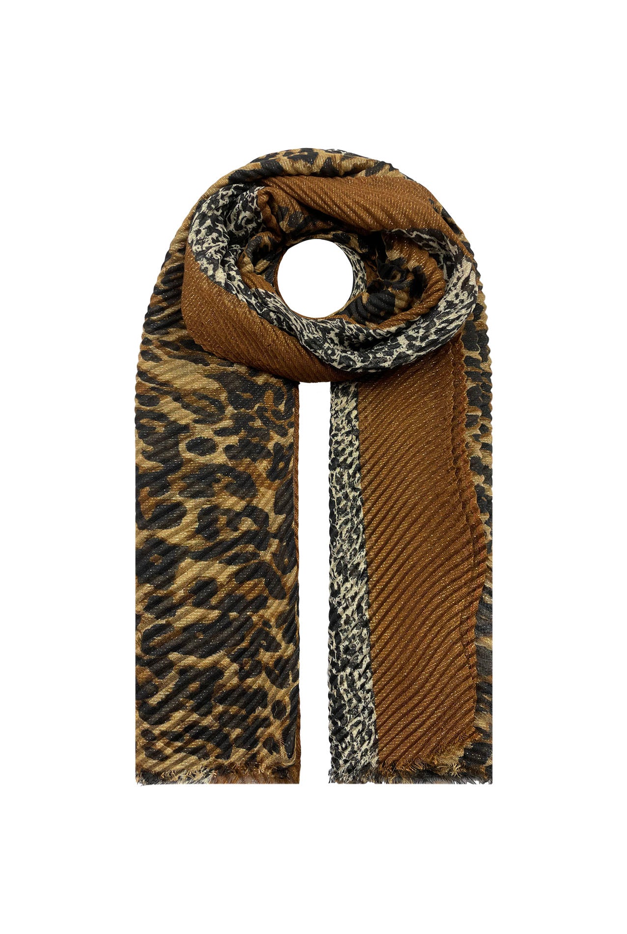 SF21070-617 Wave Texture Scarf with Leopard Print