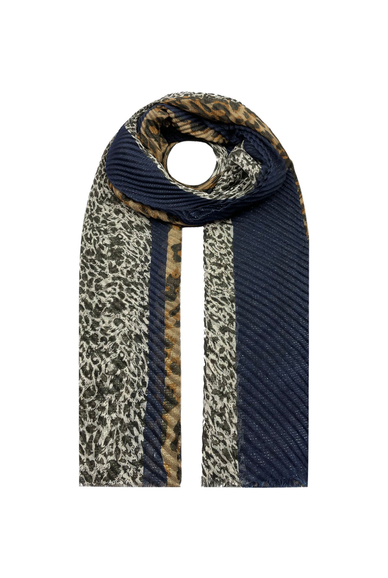 SF21070-617 Wave Texture Scarf with Leopard Print