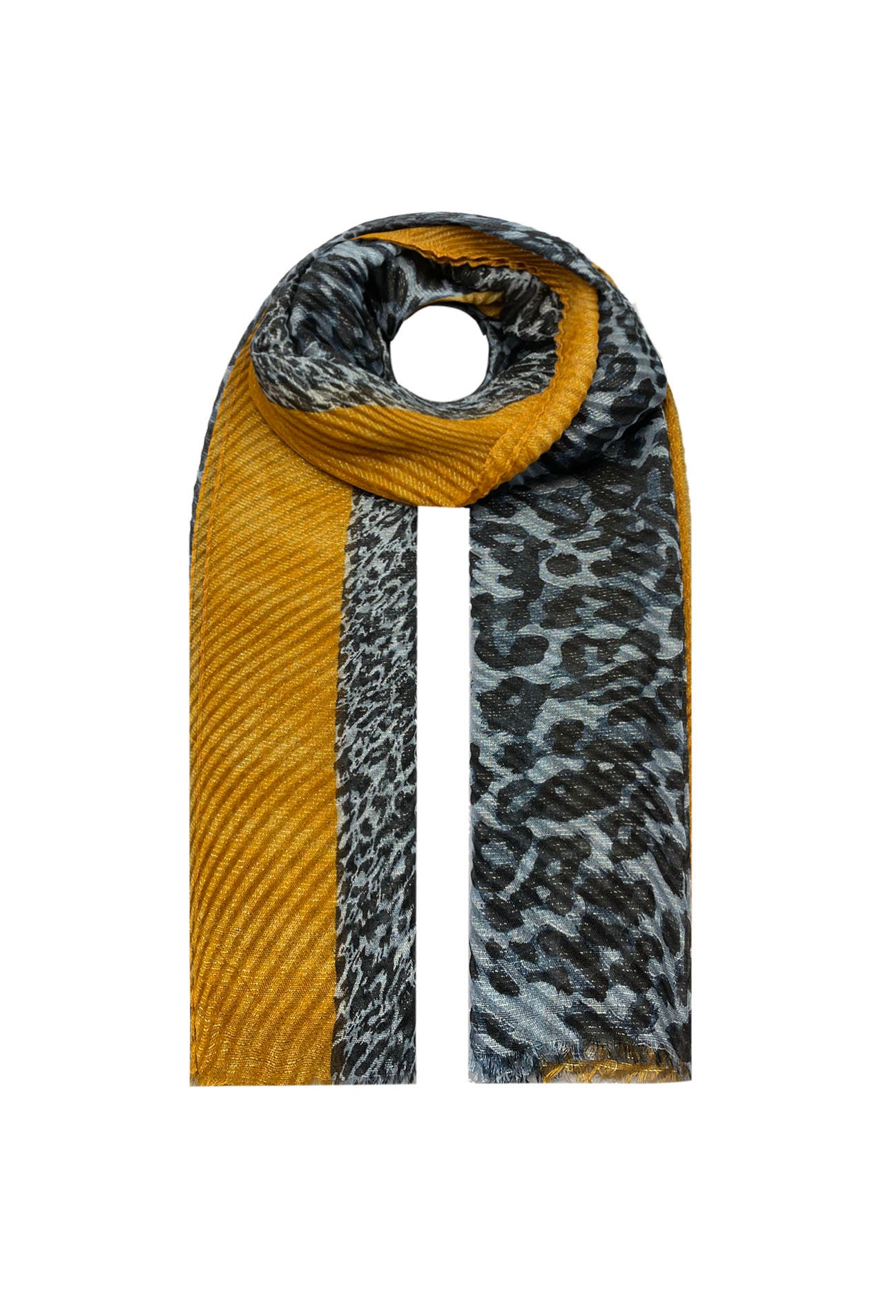 SF21070-617 Wave Texture Scarf with Leopard Print