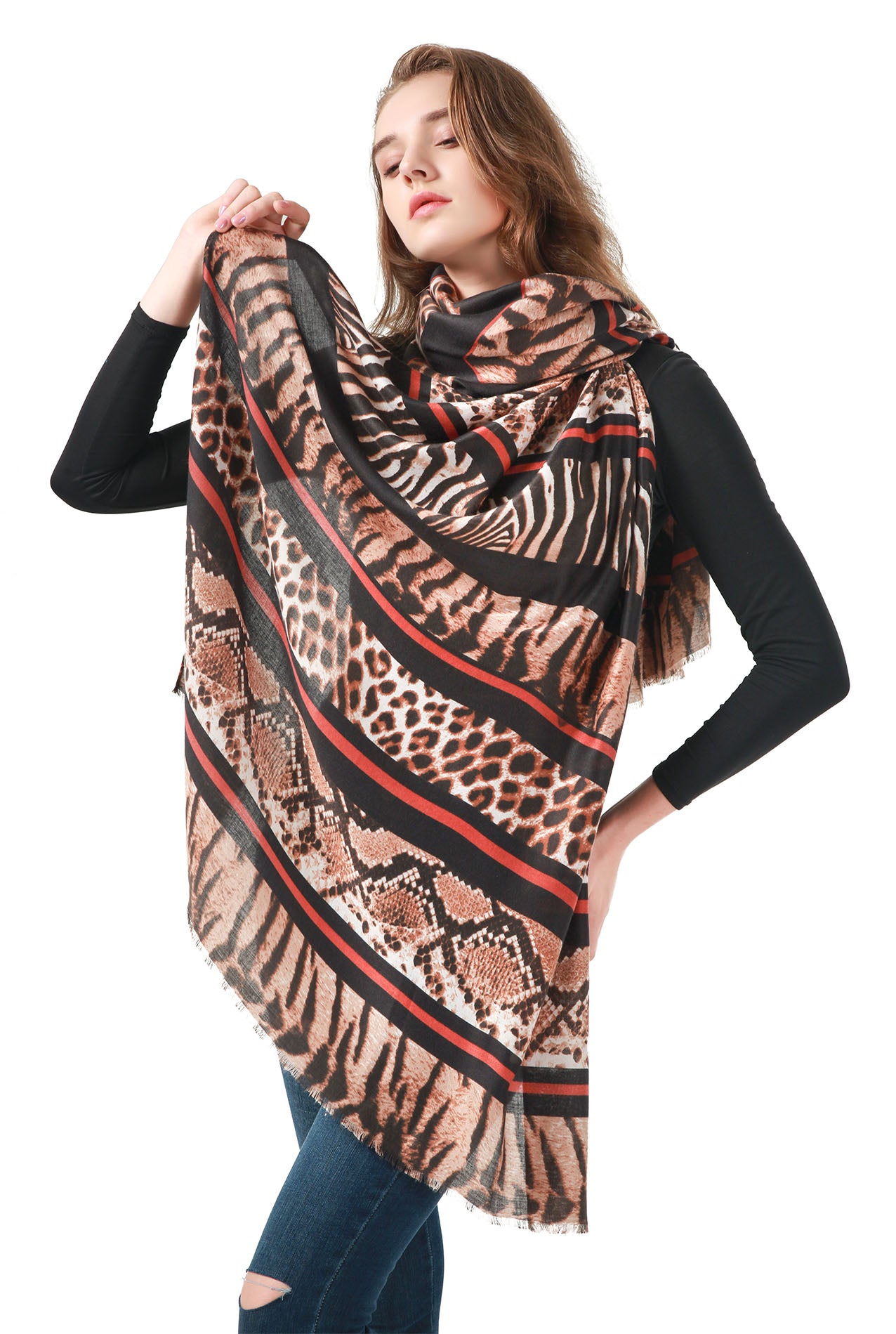 SF21095-633 Zebra & Leopard Print Scarf