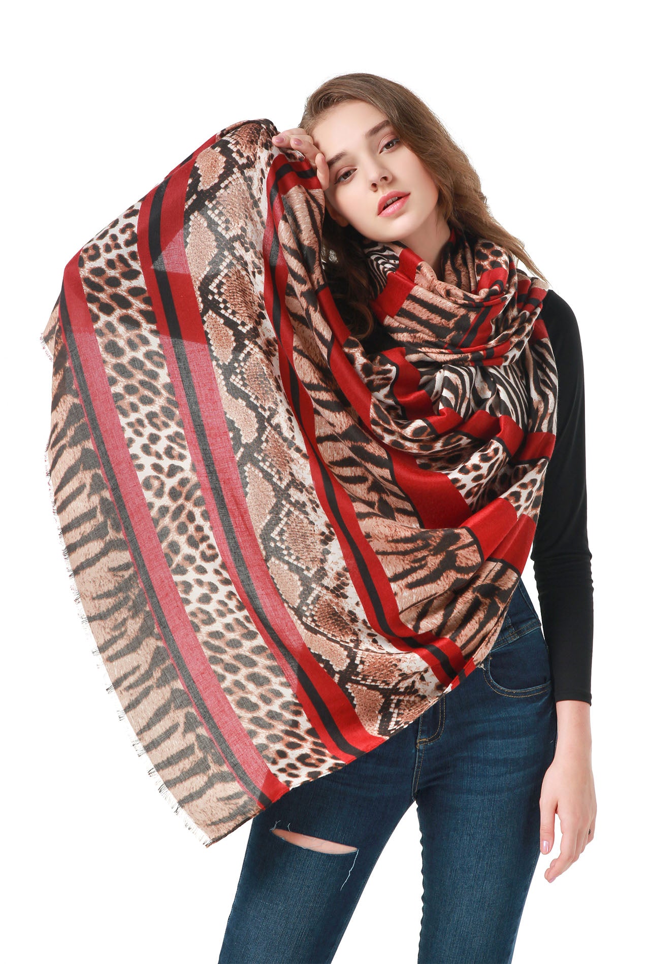 SF21095-633 Zebra & Leopard Print Scarf